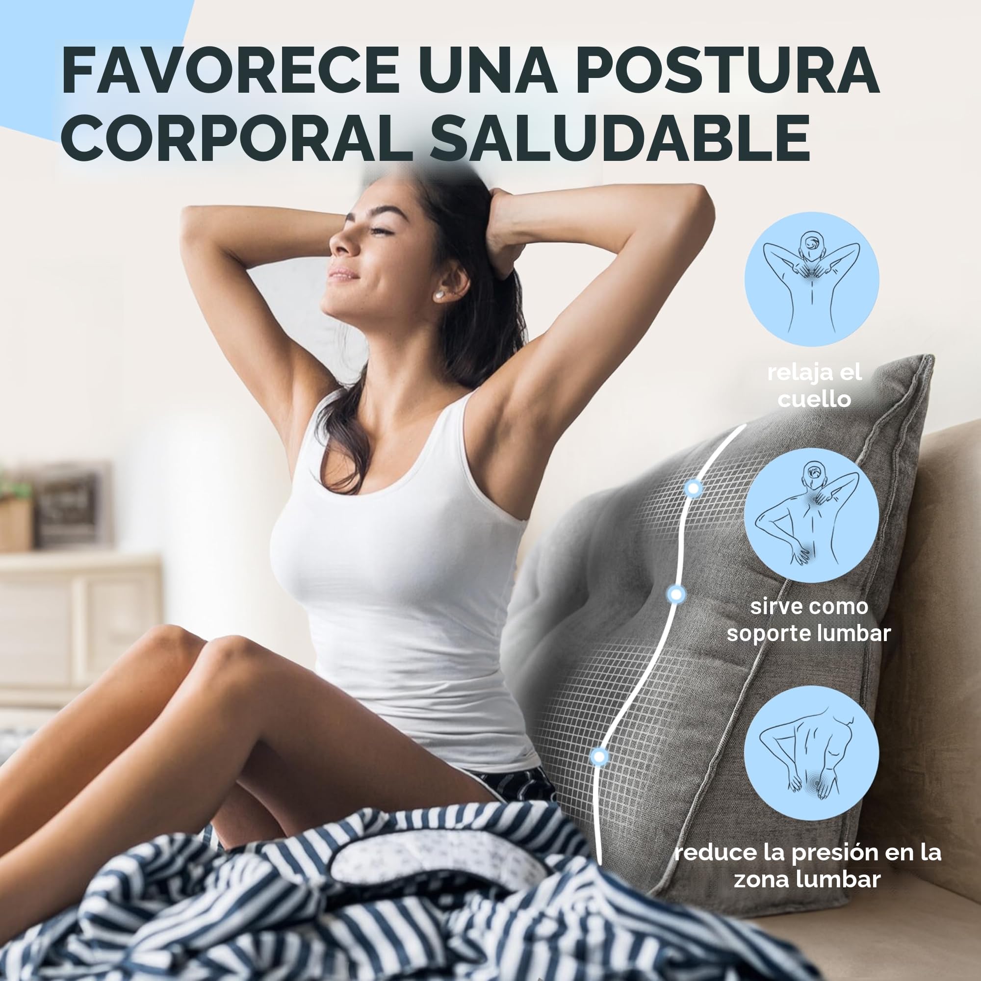 Björn&Schiller cojín de Respaldo, cojín de Lectura para Cama y sofá, Almohada de Lectura para Cama (Gris, 70 cm)