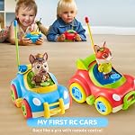 Remote Control Car for Toddlers, 2 Pack RC Cars with Figure Bump & Ejection Play, Kids Cartoon Toys with LED Lights, Music, Volume Control, Christmas Birthday Gift for Boys & Girls