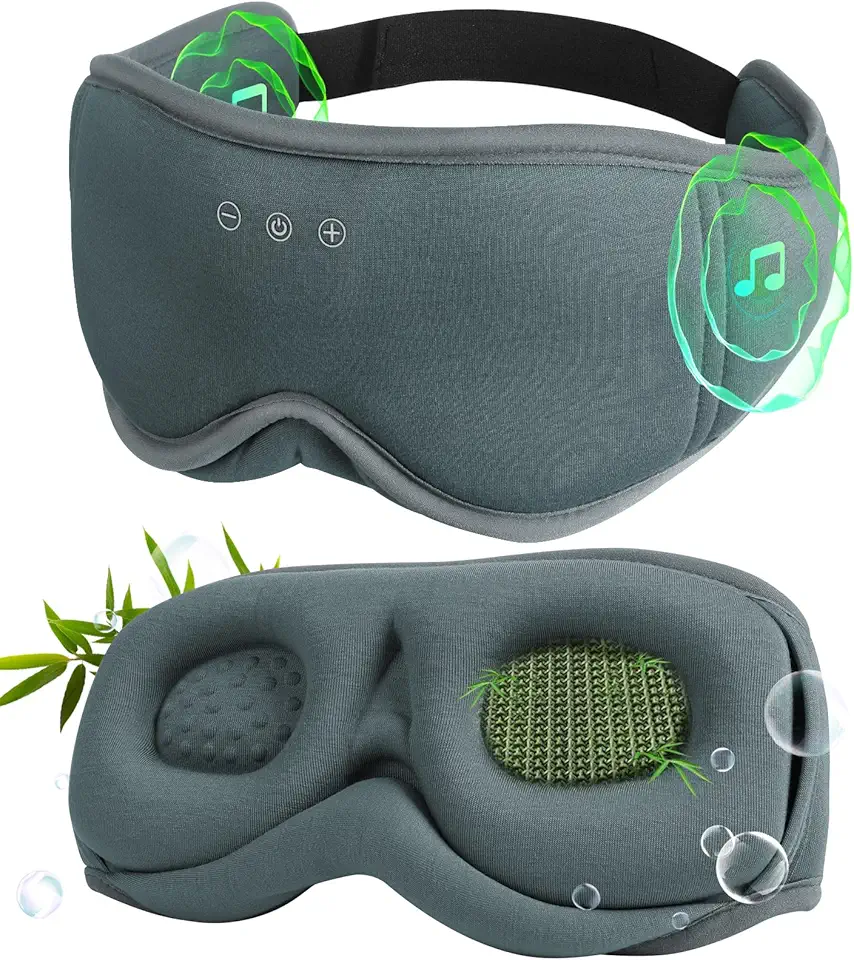 Sommeil premium 2026 : 50 produits pour dormir comme jamais LC-dolida Casque de sommeil Bluetooth 3D naturel en bambou et coton | Masque pour les yeux