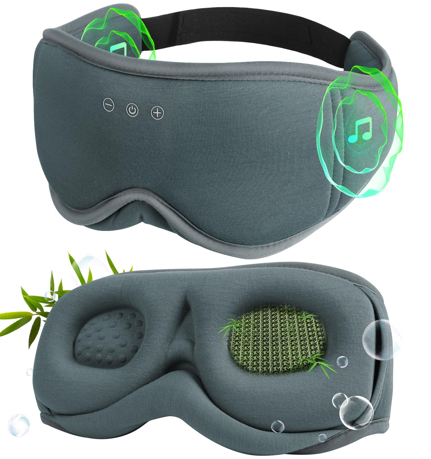 LC-dolida Casque de sommeil Bluetooth 3D naturel en bambou et coton | Masque pour les yeux zéro pression et 100 % occultant pour les personnes dormant sur le côté, voyage et sieste au bureau | Sommeil