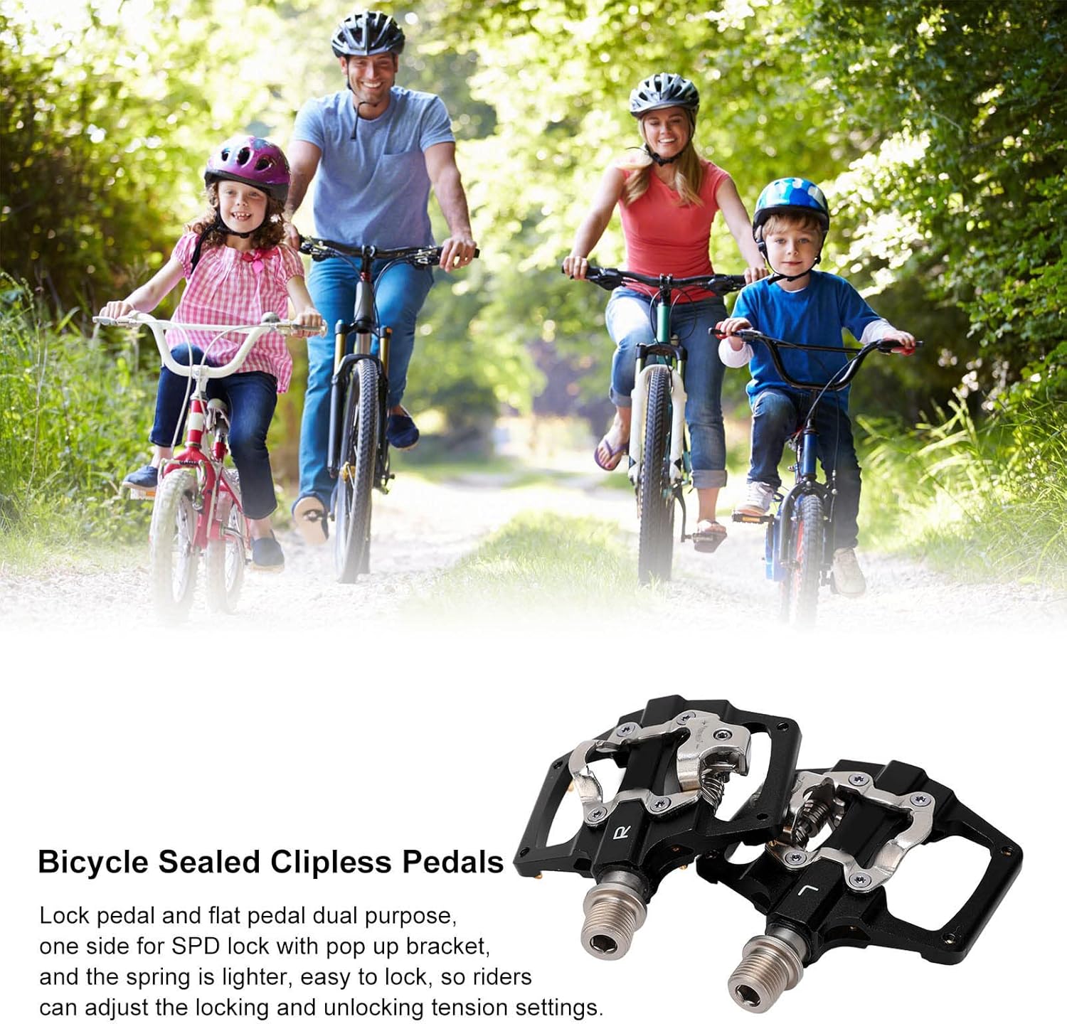 MEROCA Dual Sided Platform Multi Use Pedal for SPD Mountain Bike Bicycle Sealed Clipless Pedals with Cleats for Cycling
