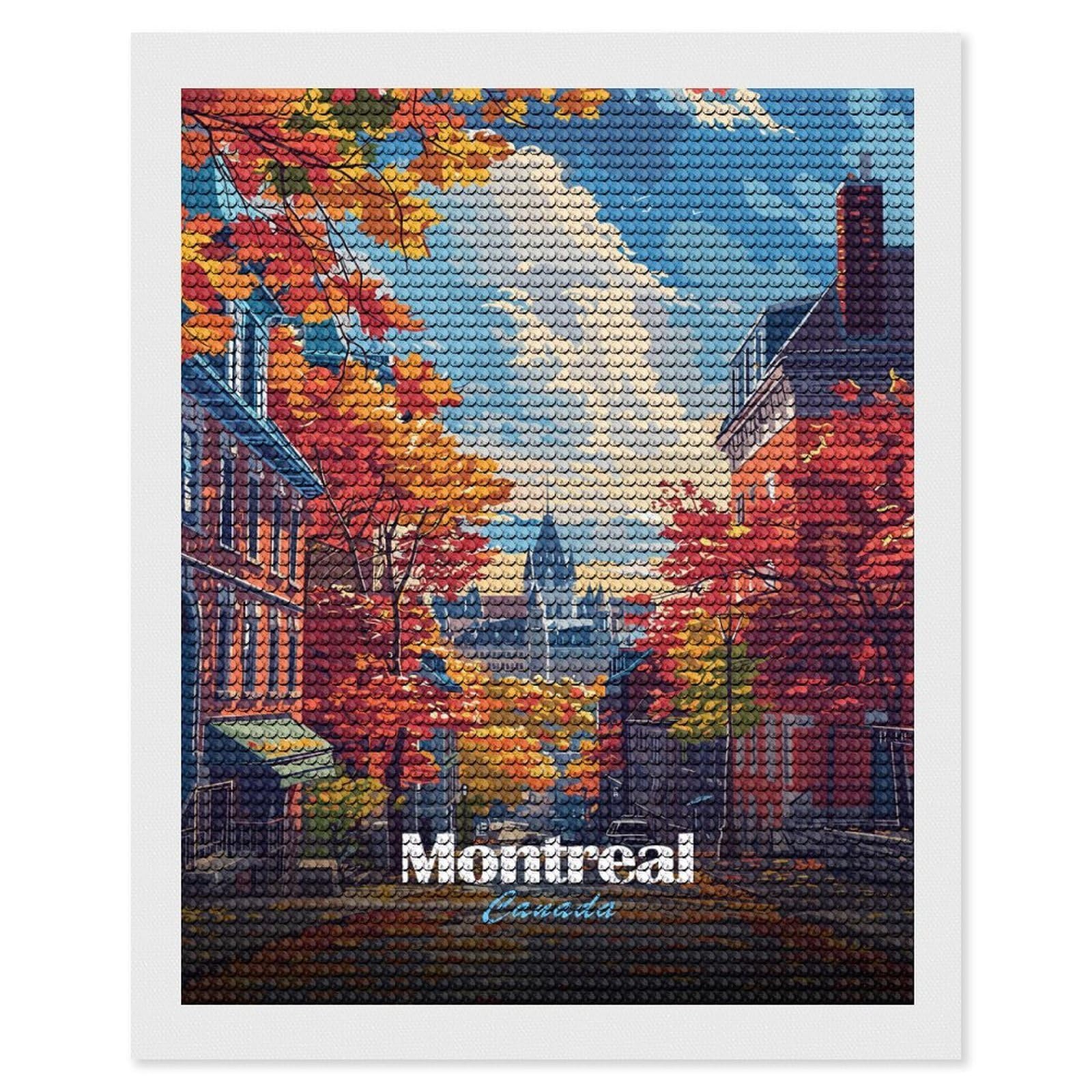 Junmoney Montreal Canada Autumn Cityscape DIY Diamond Art Canvas Kit 16"x20", Pleasing Wall Art Project, Easy Handmade Project, Living Room Decor