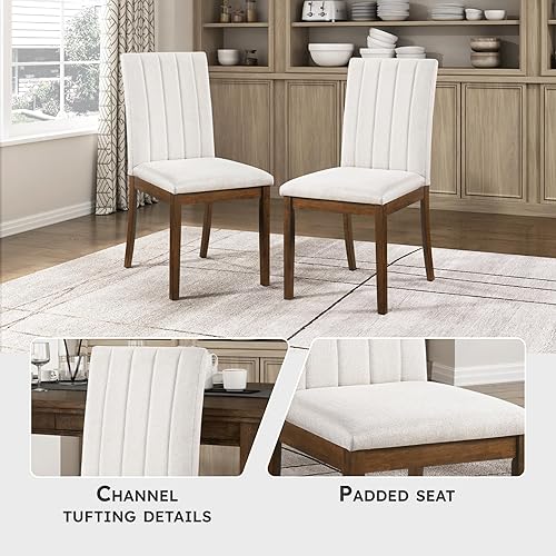 Miniatura 5 de Lexicon Sillas de cocina y comedor, Juego de 2 sillas de comedor, Sillas de comedor tapizadas de tela, Sillas de comedor sin brazos de madera de