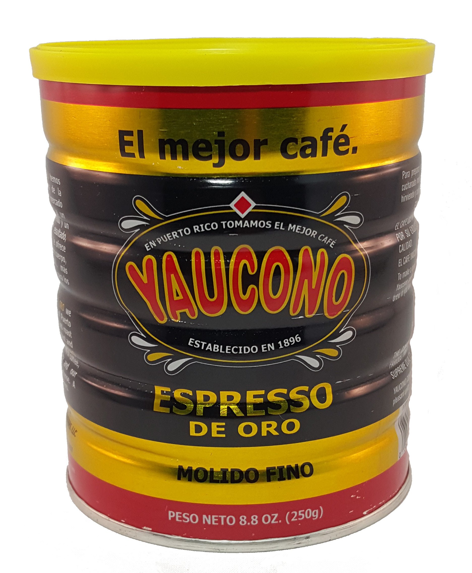 Yaucono Espresso De Oro Ground Coffee Can, Arabica, Dark Roast, Fine Grind, 8.8 Ounce (Pack of 1)
