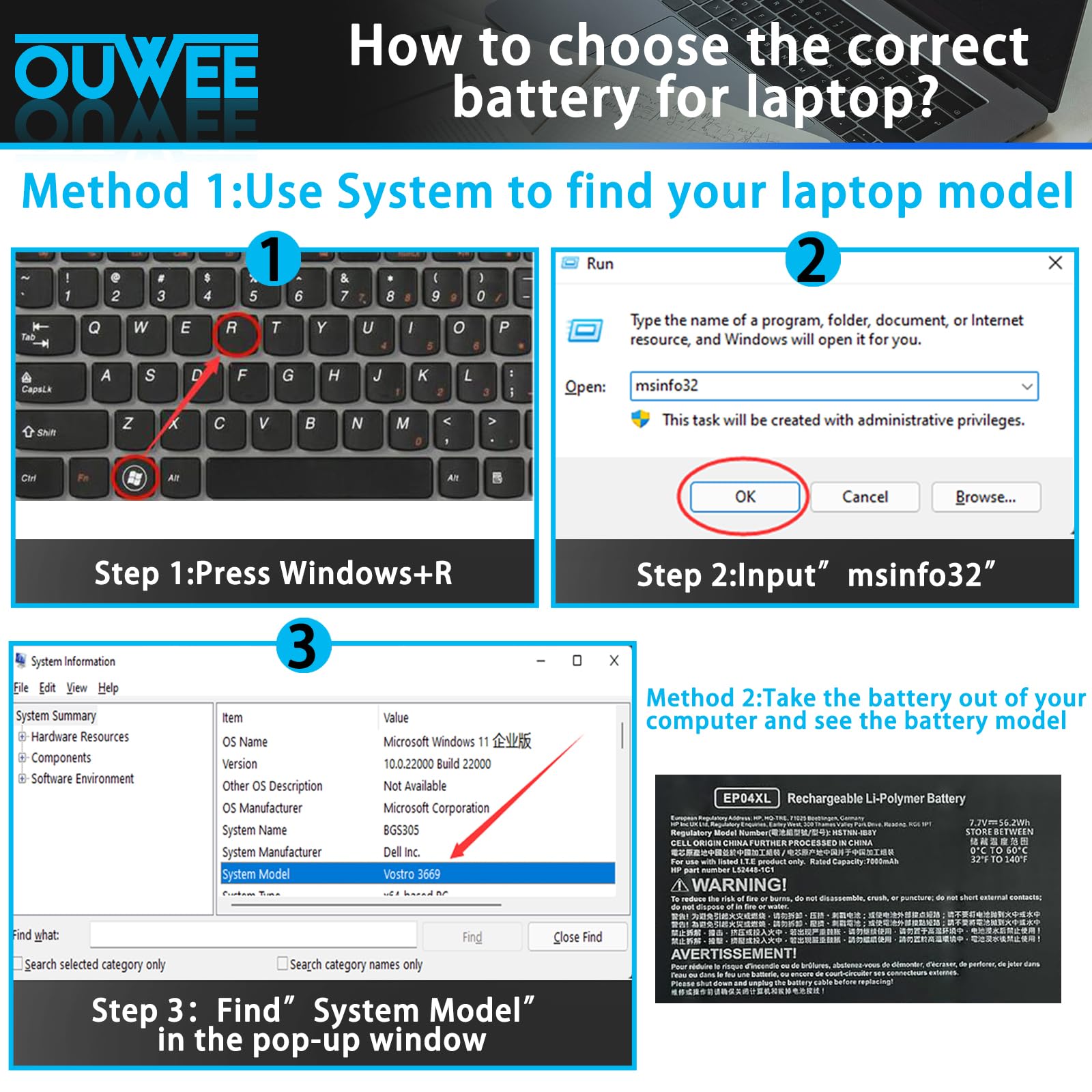 Amazon.com: OUWEE EP04XL - Batería para portátil compatible con HP