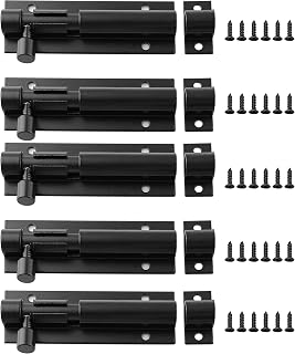 Cionyce 5 Pack 3 Inch Heavy Duty Barrel Bolt Latch - Black Aluminum Slide Locks for Gates, Doors, Garages, Sheds