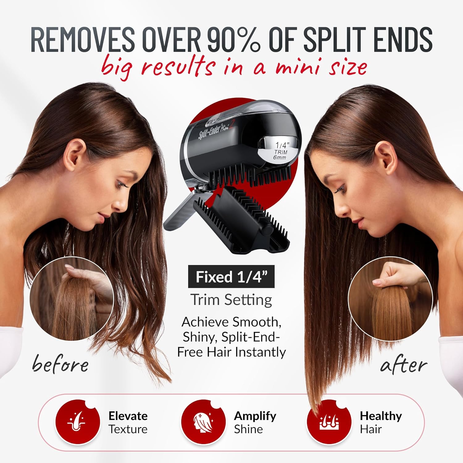 Split-Ender Mini 2 – Original Cordless Split End Hair Trimmer for Dry, Damaged, Brittle, Curly, Frizzy, or Straight Hair – Rechargeable Hair Clipper, Home Styling Tool for Split Ends (Black)
