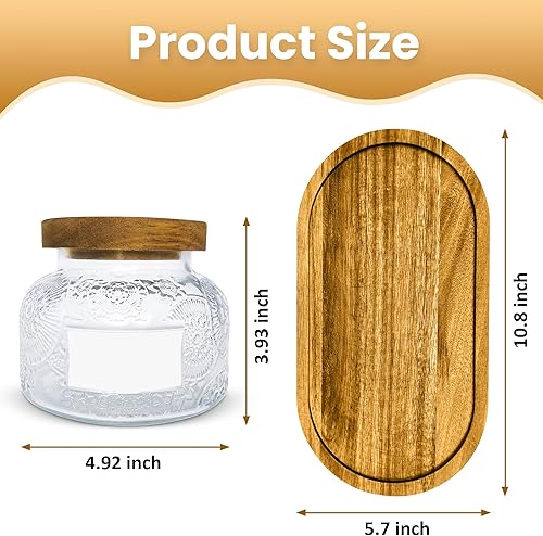 Miniatura 4 de Blisome Juego de 2 tarros de vidrio vintage, tapas y bandeja de madera, recipientes para encimera de cocina, contenedor de almacenamiento para