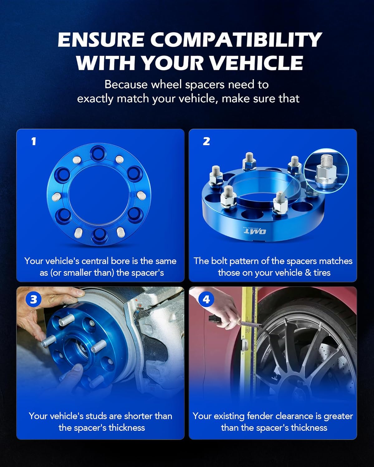 Orion Motor Tech 6x5.5 Wheel Spacers 1.25in Blue Wheel Spacer Kit Compatible with FJ Cruiser Tacoma 4Runner Tundra, 6x139.7mm Hub Centric Wheel Spacers 106mm Bore with 12x1.5 Studs, Set of 4