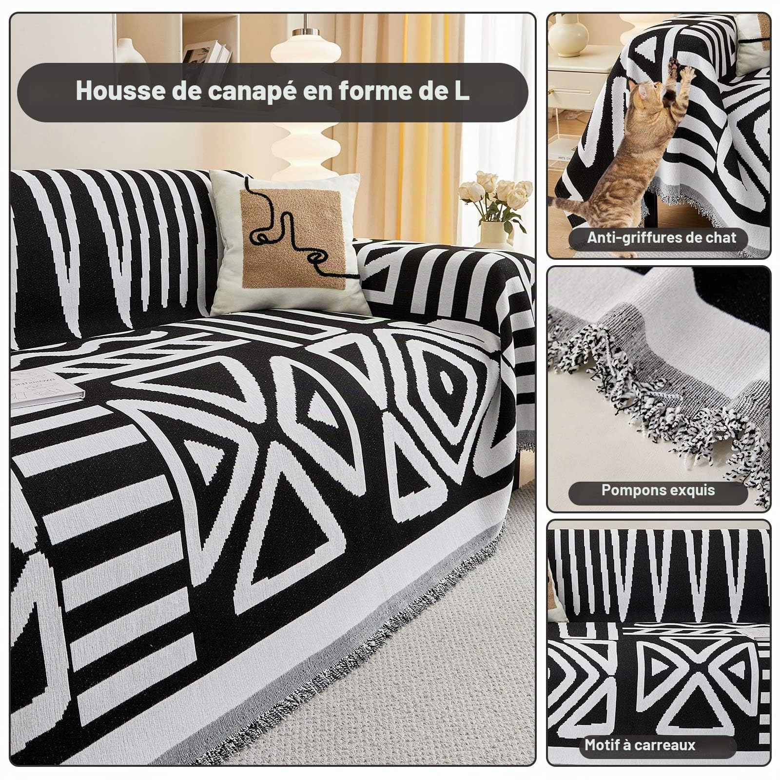 SHANNA Housse de Canapé 1 2 3 4 Places en Forme de L d'angle Protege Canape, Protection Canape Chat Chiens Anti Griffe en Chenille AB Face Couvre Canapé Sofa Cover, Housse pour Meubles de Canapé