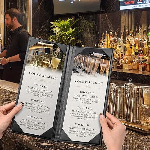 Miniatura 9 de WeChef - Soportes de menú para restaurante de 4.25 x 11 pulgadas, doble pliegue, 2 vistas, fundas de menú de restaurante de piel sintética con