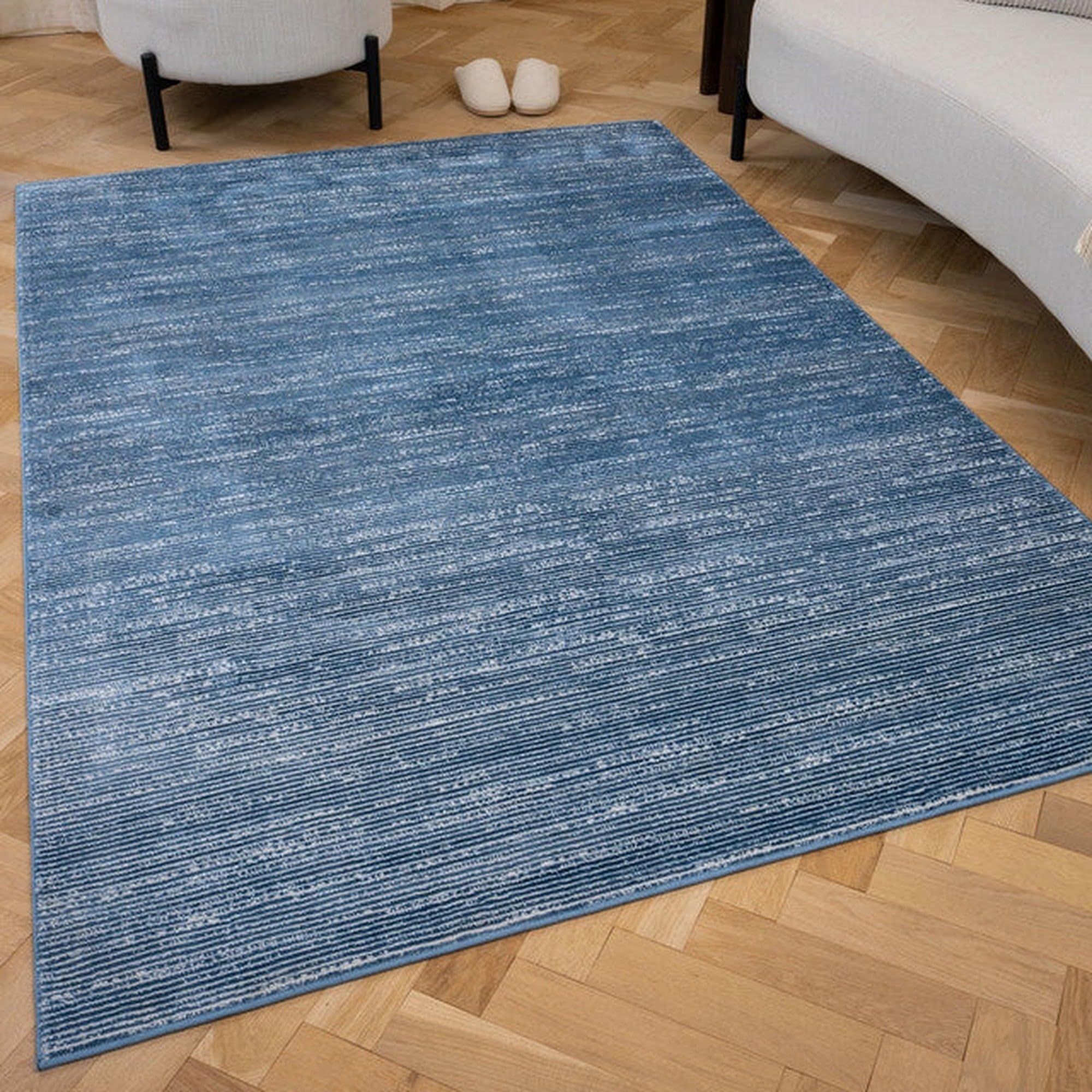 THE RUGS Carmel Modern Area Rug - Stain-Resistant, Non-Shedding, Durable Rugs for Living Room and Bedroom [ Linear Blue, 240x340 cm ]