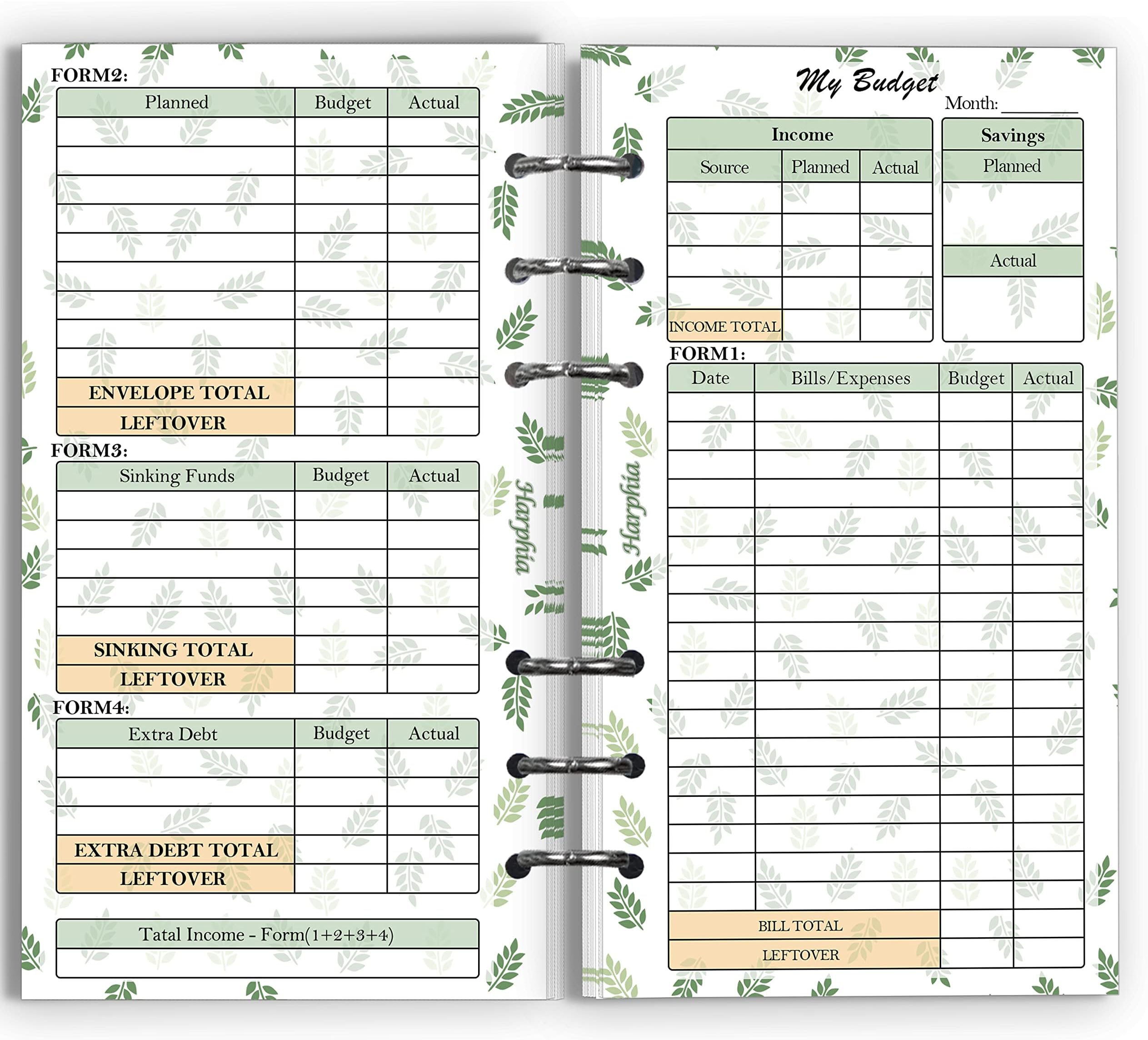 Harphia 2023 6-Hole Budget System Refill Inserts, 6-3/4 x 3-3/4 , Personal Size 2 Pcs per Pack for Budget Binder Cover, Daily Planner Paper Refills(, 007budget,a6)
