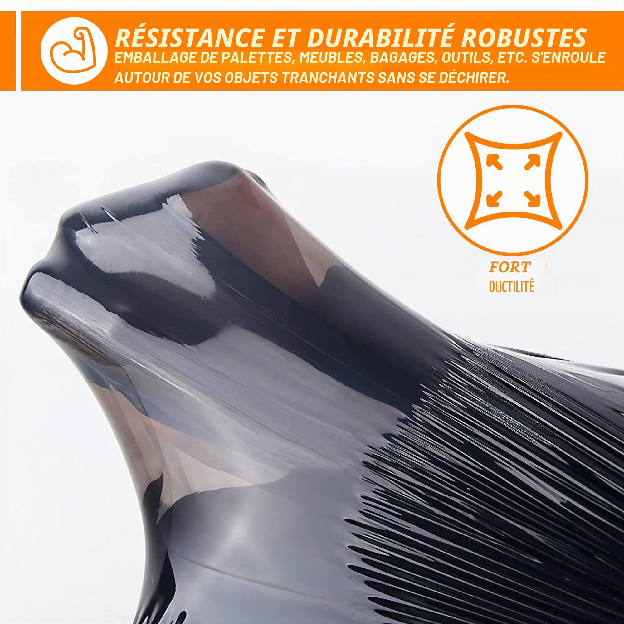Rouleau de Film Étirable Noir pour Emballage et Déménagement de Colis et Palettes, 400mm x 300m 17µm 6 unité, Film plastique Résistant et Extensible pour Usage Industriel et Domestique