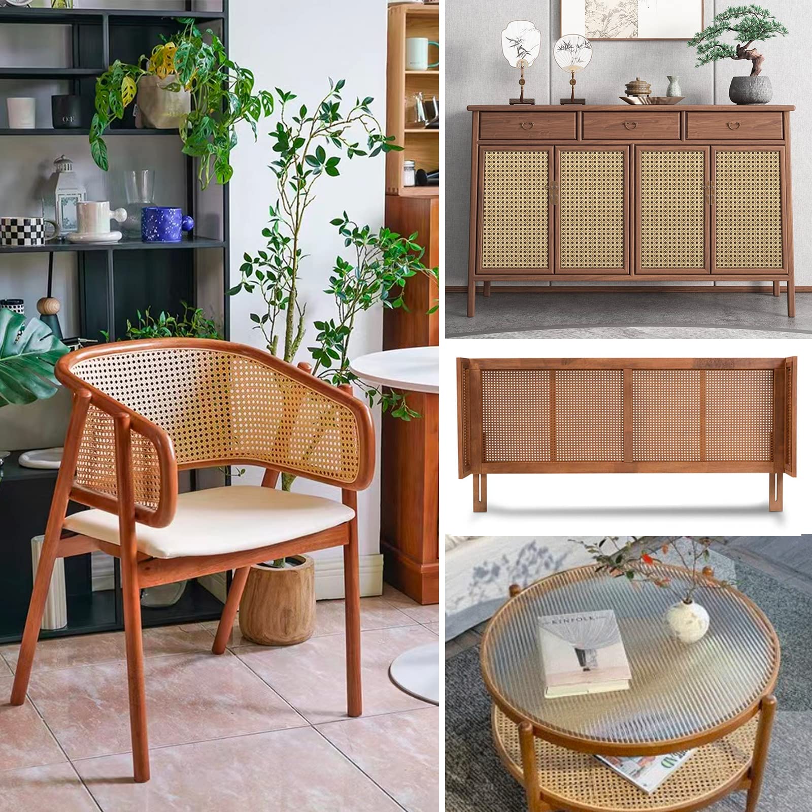 BETESSIN Rattan Rotolo Fettuccia Rattan Intrecciato 1m x 35cm in PE Intreccio Viennese Foglio Rattan per Riparazione di Sedie Decorazione Mobili Artigianato Fai da Te
