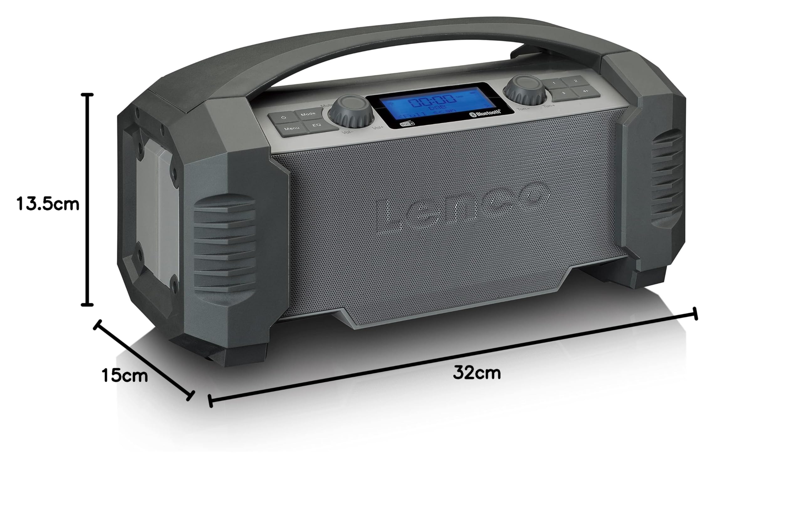 Lenco ODR-150 Radio de Chantier Dab+ - Bluetooth 5.0, récepteur FM IP54, étanche - 15 W -Batterie RMS - avec Chargeur - AUX-in - USB - 2500 mAh - Gris