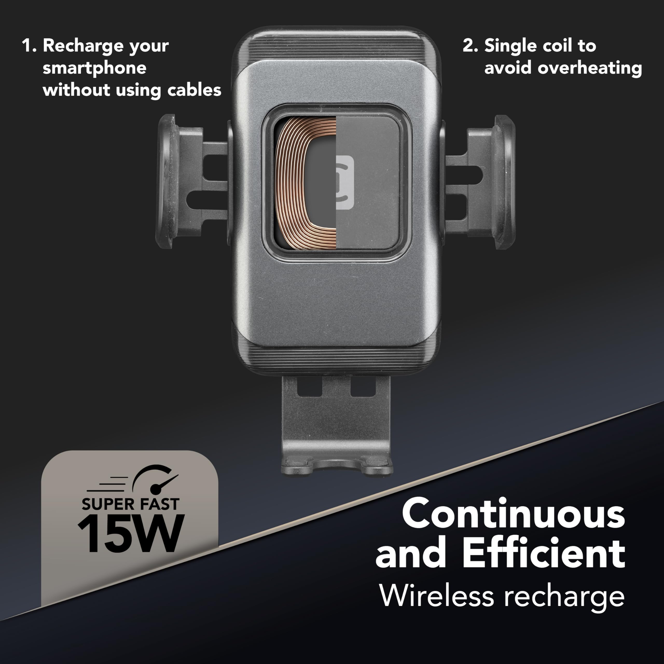 Cellularline | Hug Dual Pro - bezprzewodowe smartfony 15 W | Uchwyt do bezprzewodowego smartfona samochodowego Qi - podwójna przyssawka do deski rozdzielczej i hak do płetw wentylacyjnych - wyjście 10