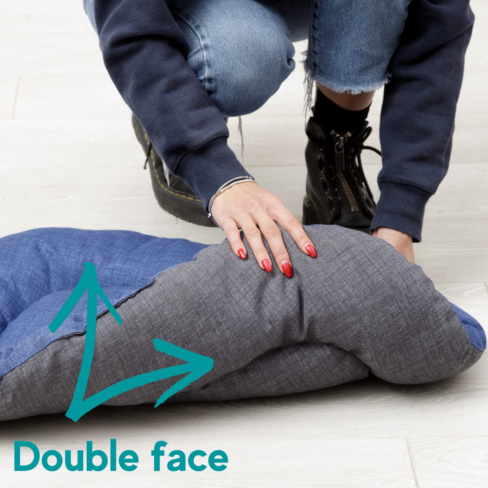 Baroni Home Cuscino Ovale per Cani e Gatti Tessuto Taglia, Imbottito con Morbido Foam, Utilizzabile su Entrambi i Lati (40x60x7 cm, Grigio e Blu)