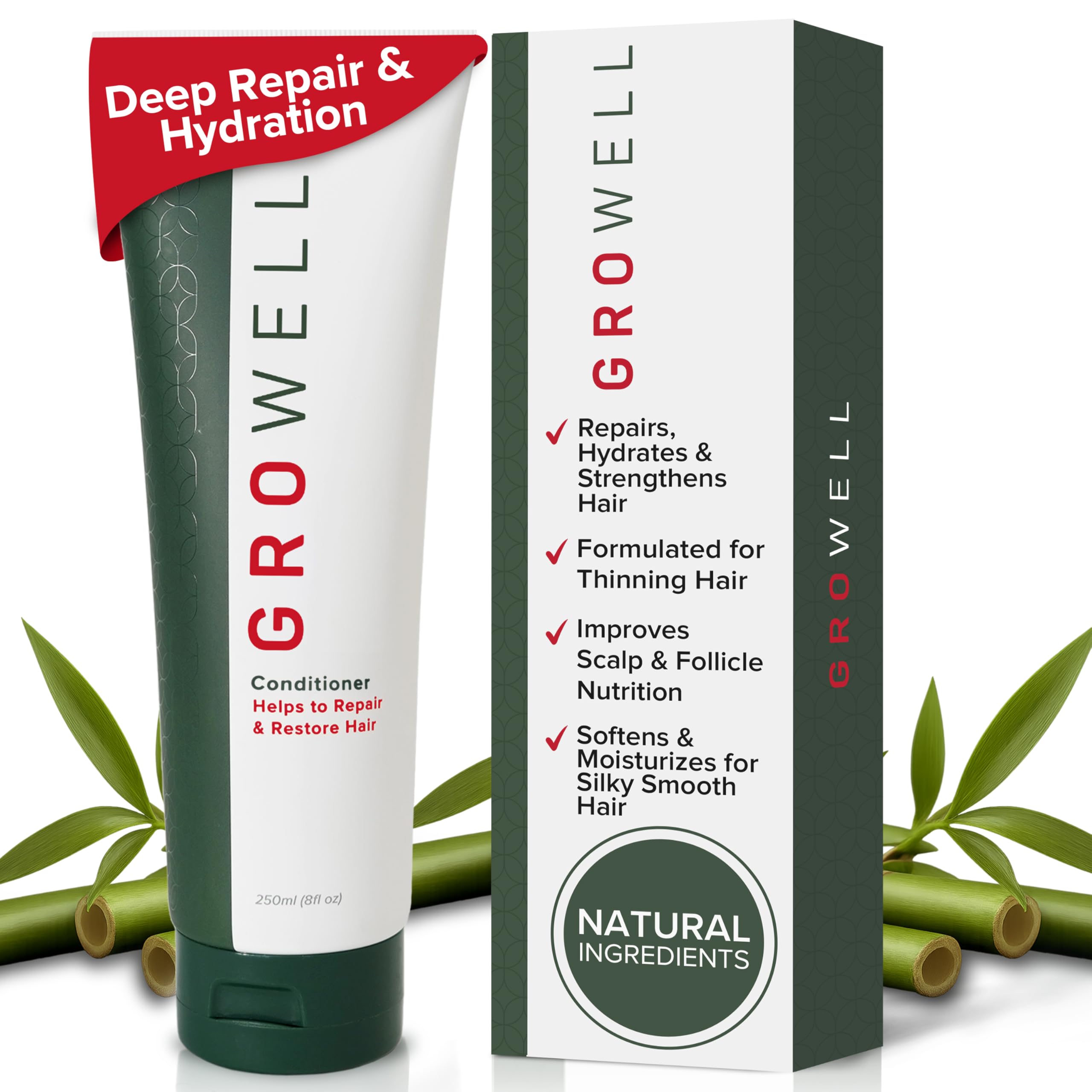 GroWell repair and restore conditioner promotes healthier growth for thinning hair – Keratin, biotin and collagen reduce breakage, strengthen – Hydrates for silky shine – Scalp, follicle nourishment Natural 8 Fl Oz (Pack of 1)