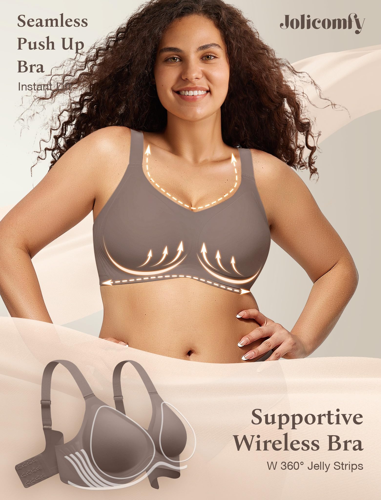 JoliComfy Reggiseno Senza Ferretto Reggiseni Donna Push Up Senza Cuciture Comodo Morbido Bonus Allunga Reggiseno