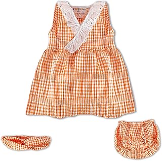 طقم فستان صيفي للبنات – ديزي باي بينجويني – 3 قطع (فستان + بانتي + شريط رأس) – برتقالي – فستان بناتي صيفي من 3 قطع من بنجويني
