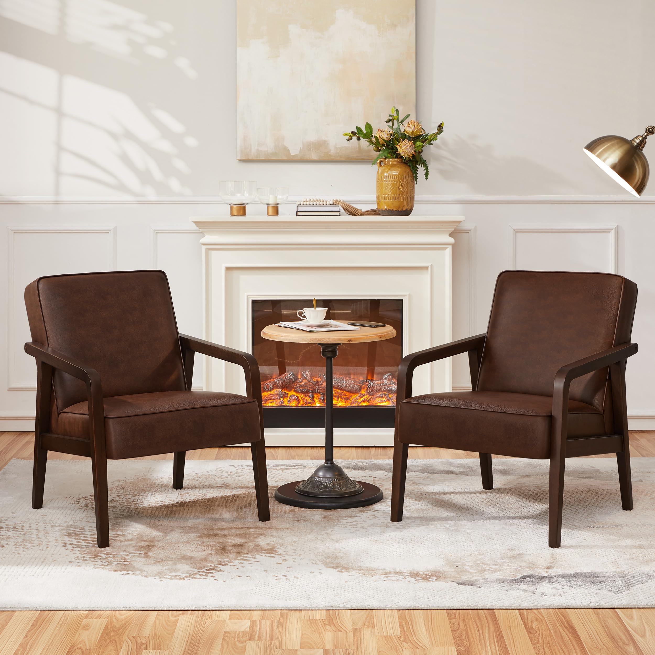 Poltrona Classica Ecopelle PU da Salotto Studio Poltrocina Imbottita Struttura in Legno Molle in Acciaio Sedia Moderna con Braccioli Schienale Piedini Regolabili per Lavoro Bar Marrone Scuro
