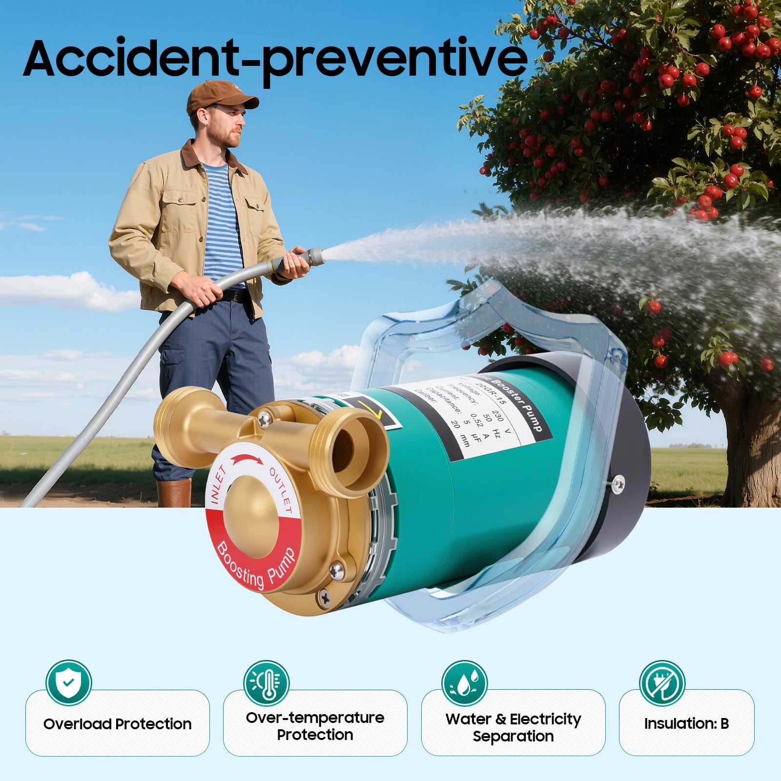 Druckerhöhungspumpe 120W Selbstansaugende Hochdruckpumpe 25L/Min Zirkulationspumpe Warmwasser mit Wasserdurchflussschalter für Küche/Bad/Bewässerung Haushalt Booster Pumpe
