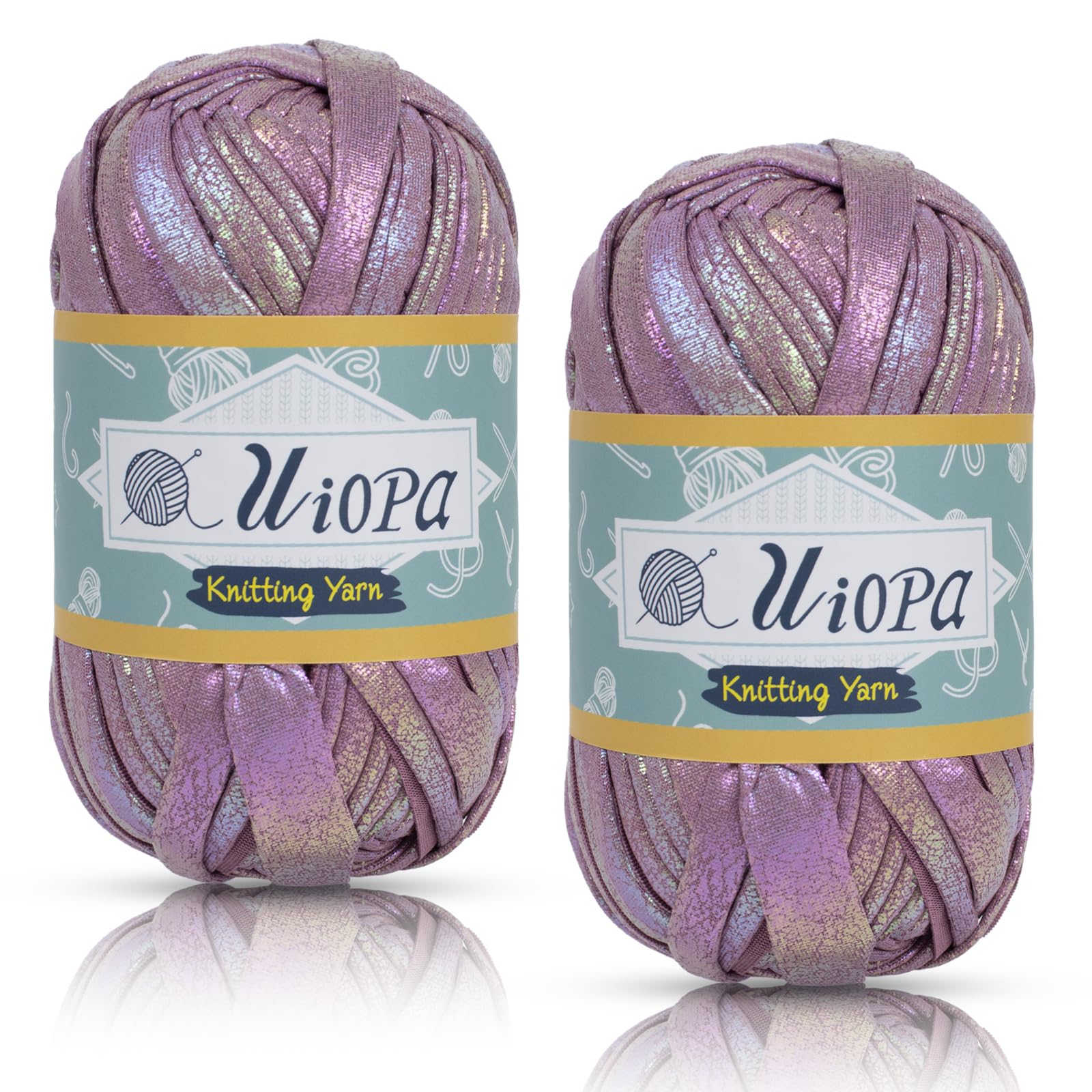 Uiopa Metallic T-Shirt Yarn, 2 x 100g(2 x 33m) Knitting Fabric Cloth Tshirt Yarn, Polyester Chunky Crochet Ribbon for Crocheting Bags, Baskets, Home Decor, DIY Crafts (Pinkish Purple)