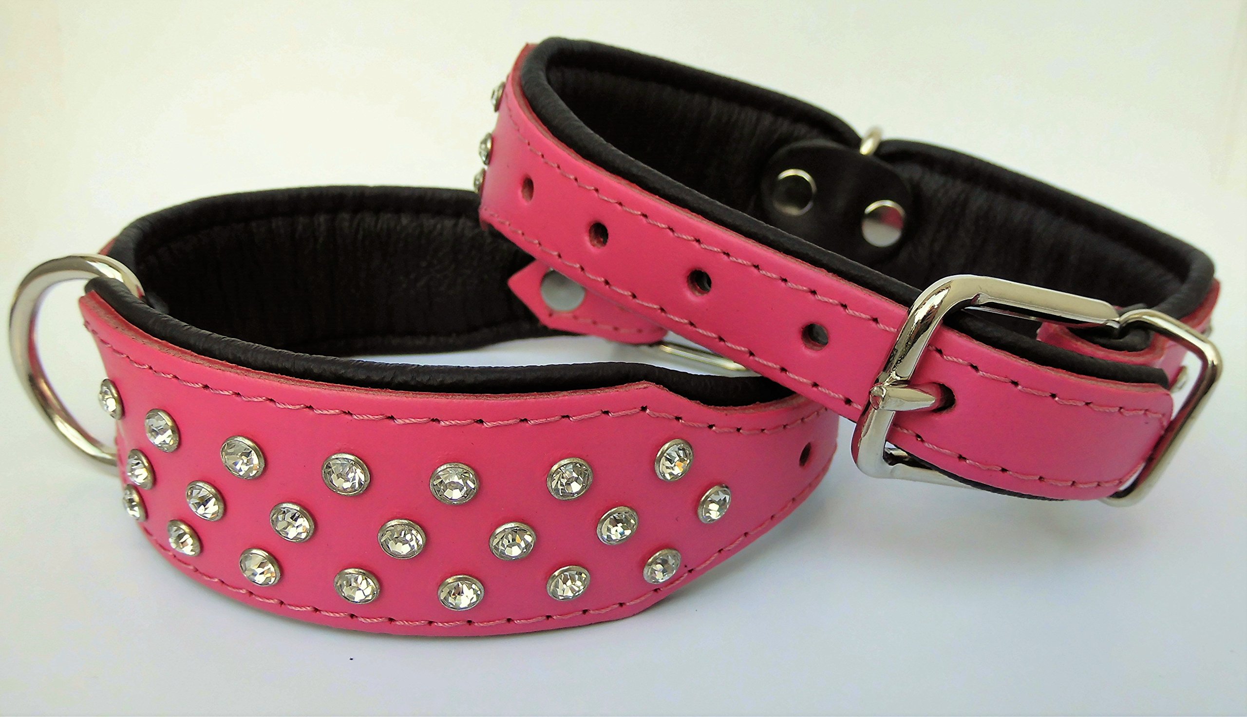Exklusiv Hunde Halsband, Leder + Kristallen, Halsumfang 33-41cm, ROSA-Schwarz (PL.18-8-13-30)