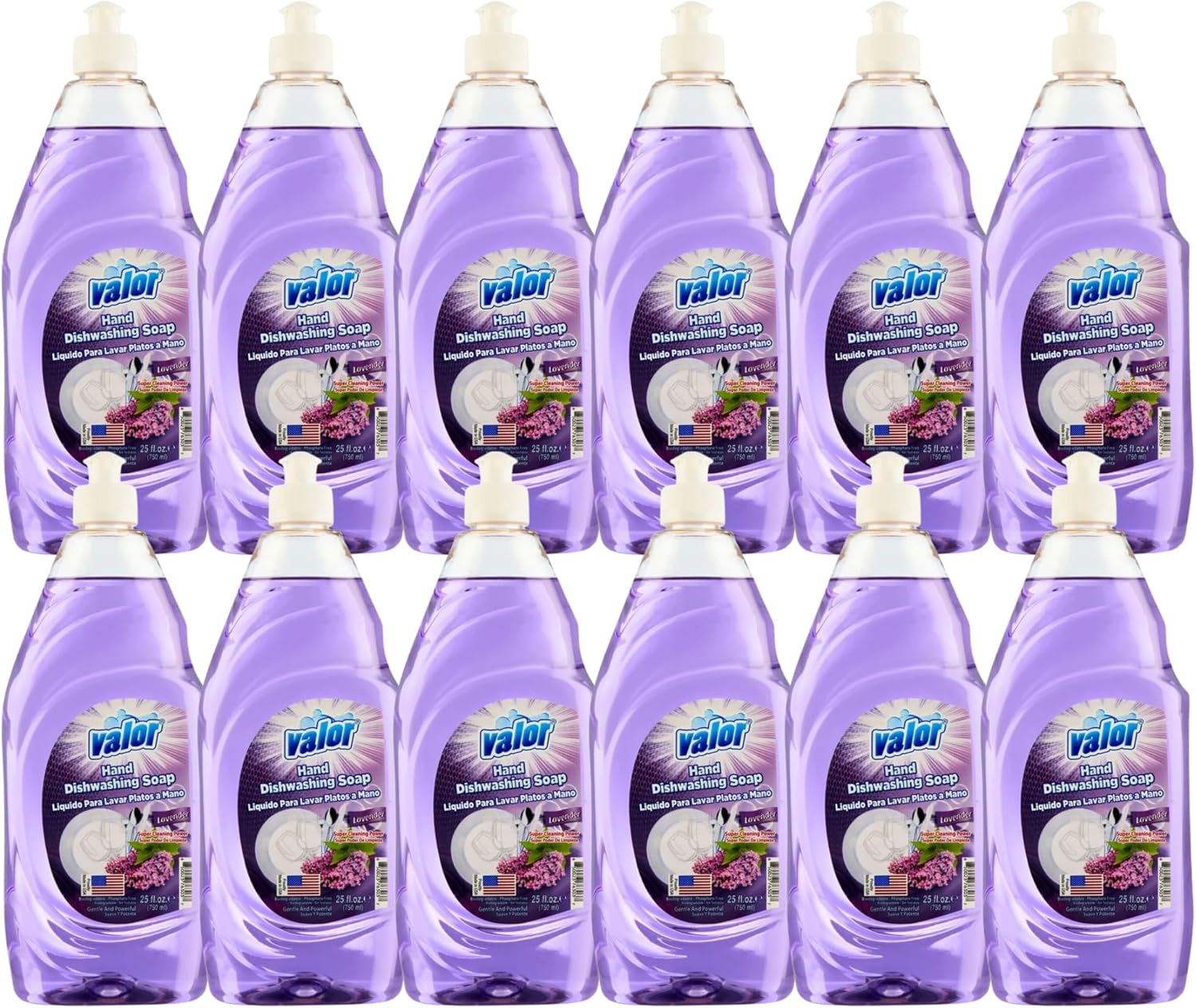 Valor Dishwashing Liquid, 25 fl oz – Dish Soap for Kitchen & Bathroom, Grease-Fighting, Gentle on Hands, Fast Rinse, Eco-Friendly Biodegradable Formula (25 fl oz (Pack of 12), Lavender)