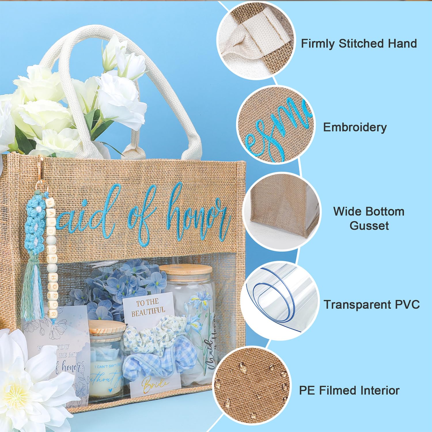Elysirise Maid of Honor Gifts,Will You Be My Maid of Honor Proposal Tote Bag Glass Cup Gifts for Wedding Day