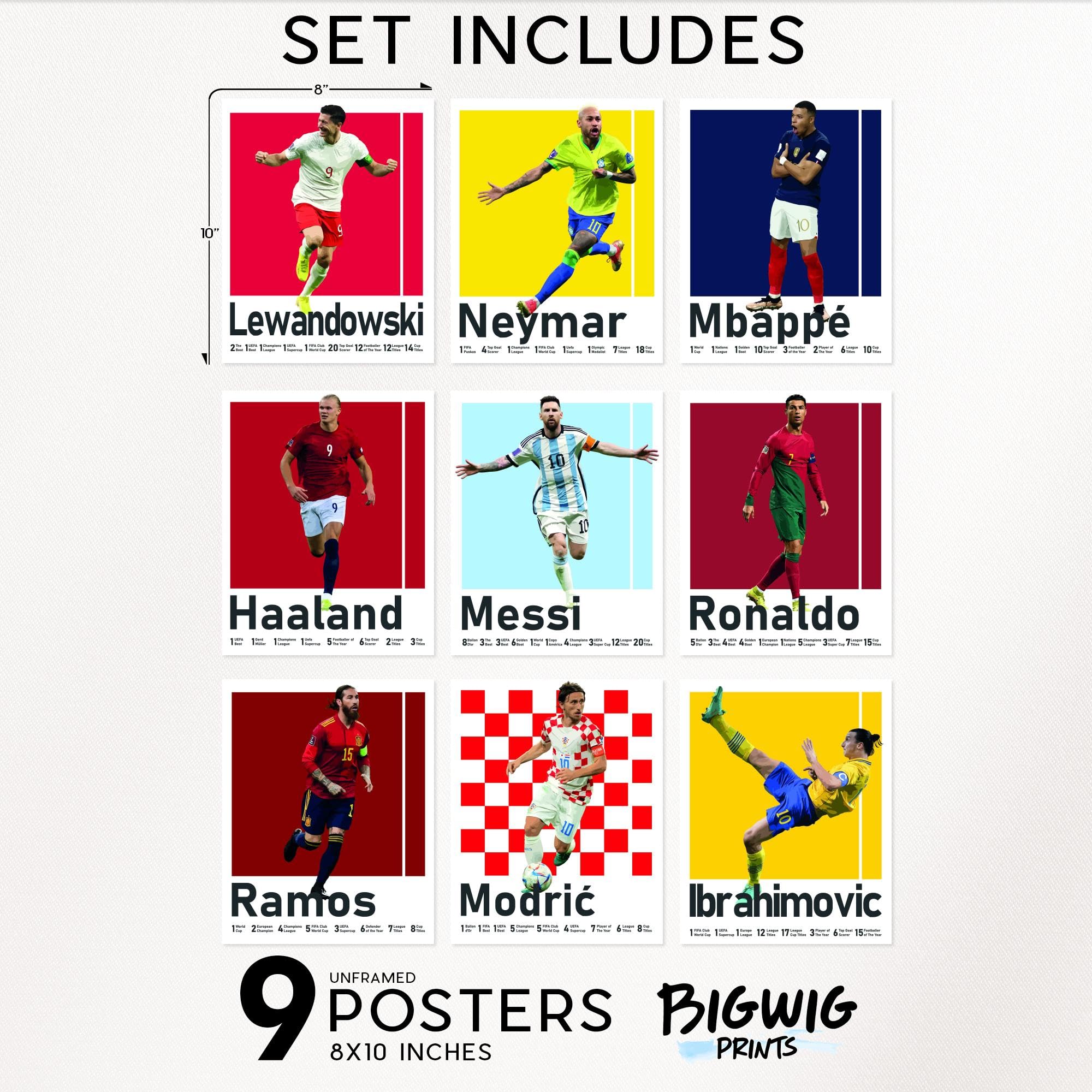 BigWig Prints Plakaty piłkarskie - dekoracja sypialni piłkarskiej dla chłopców, plakat piłkarski Messi, dekoracja pokoju piłkarskiego dla chłopców, plakat Ronaldo i Messi, plakaty Messi do sypialni