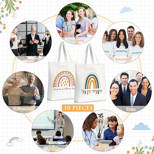 Miniatura 7 de Woanger 10 bolsas de lona con texto en inglés "Thank you", regalos de agradecimiento para la semana de limpieza, inspirador arcoíris para mujer