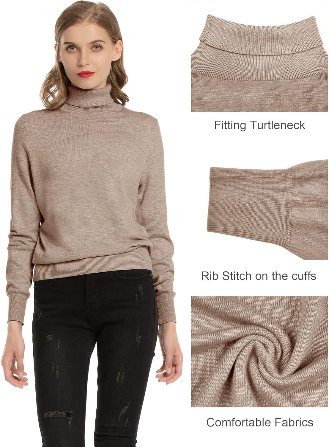 Women's Casual Long Sleeve Turtleneck Sweater Lightweight Knit Pullover Jumper Tops for Fall Winter - Image 4