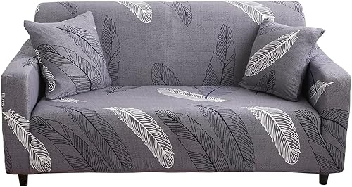 Celevingne Funda elástica estampada para sofá biplaza, funda elástica con 1 funda de almohada (plumas, sofá biplaza)