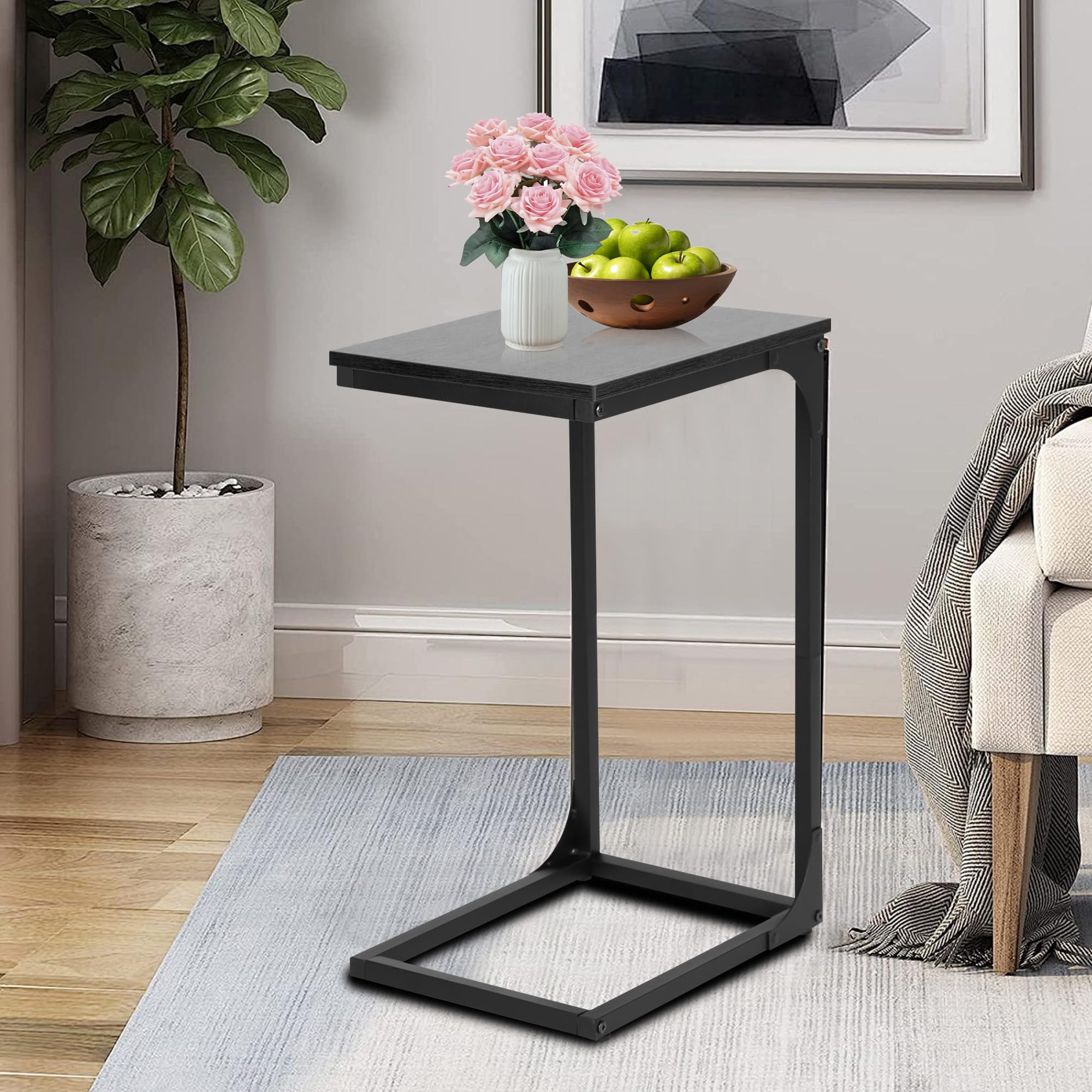 Modern C-Design Adjustable Sofa Side Table Small Side Table for Couch Sturdy Metal Frame Coffee Desk for Bed