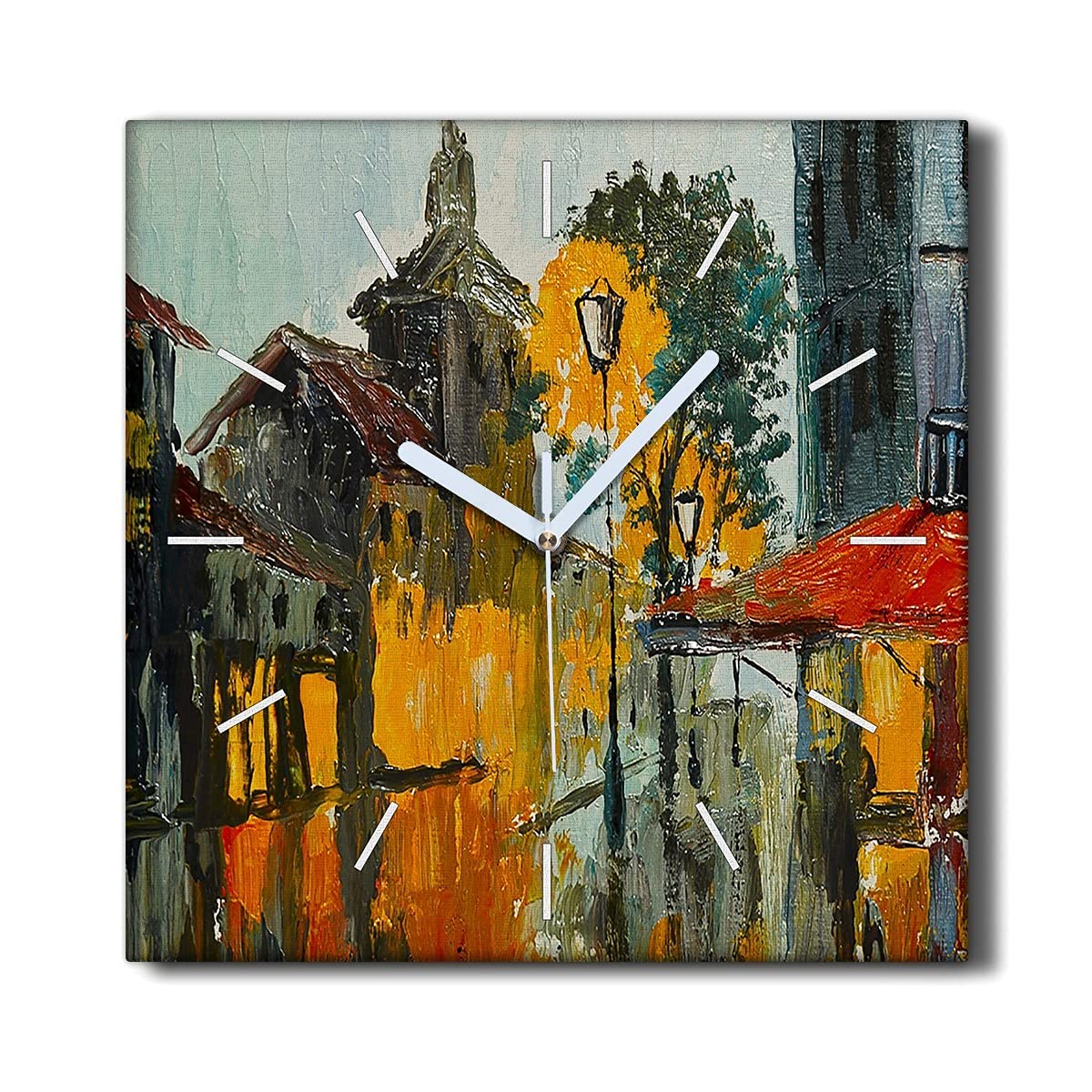 Horloge sur Toile 30x30cm Coloray Lumières de la Ville pour Salon