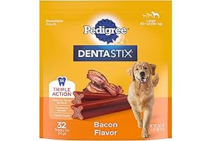 DENTASTIX Large Dog Dental Treats Bacon Flavor Dental Bones, 1.67 lb. Pack (32 Treats)