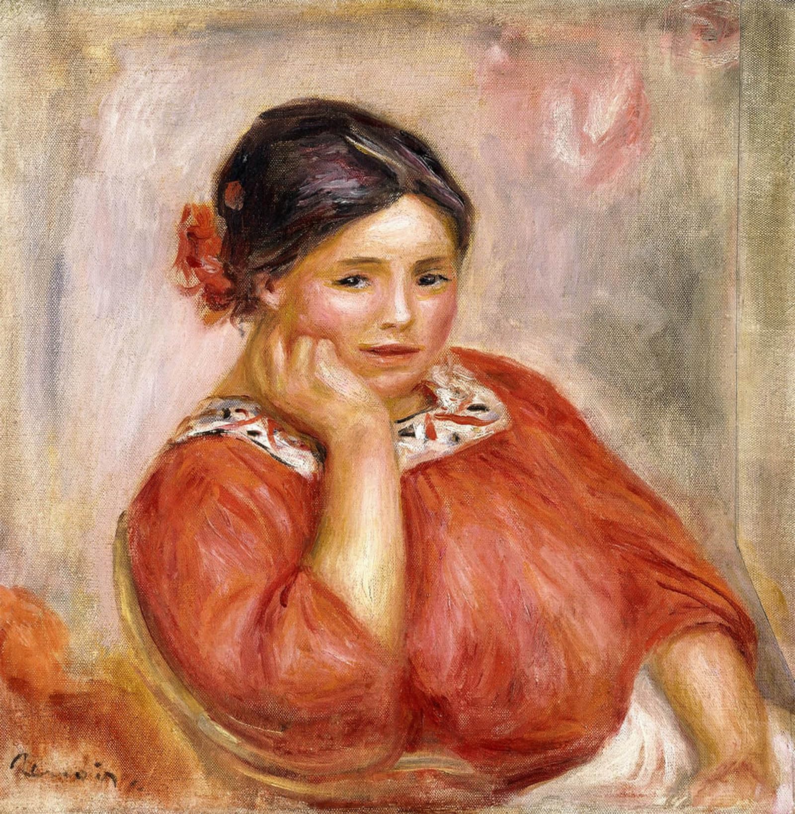 RZHRHJES Abstract Painting Poster Art Print Canvas Print Poster Portrait of Gabrielle in a Red Blouse by Pierre Auguste Renoir Landscape Canvas Painting for Office Decor 60x90cm