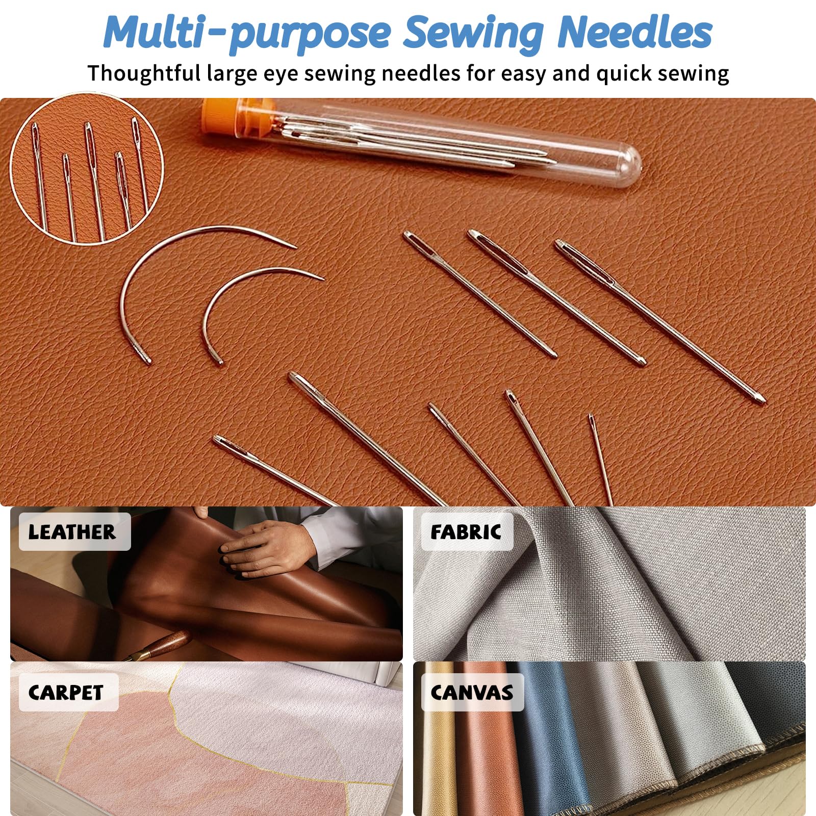 Set Cucito In Pelle Con Filo Cerato, Aghi, Punteruolo | Per Riparazioni Tappezzeria E Fai-Da-Te - Foto 7