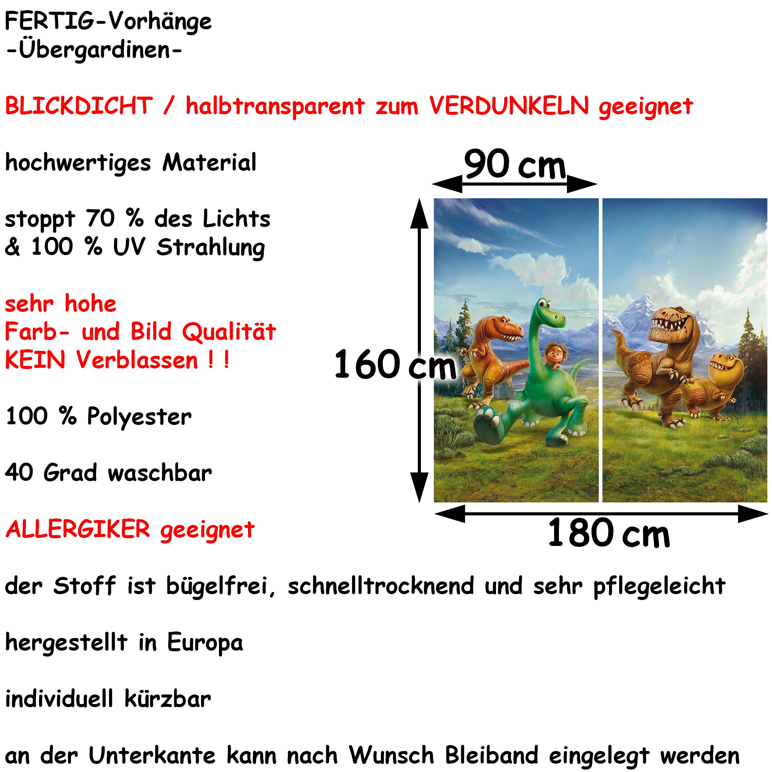 alles-meine.de GmbH Vorhang/Gardine Motiv & Größe frei wählbar 4 TLG. Set Fertigschal - - Winnie Pooh - 2X - 90 * 160 cm lang - Blickdicht - Kräuselband - leichte Verdunk..