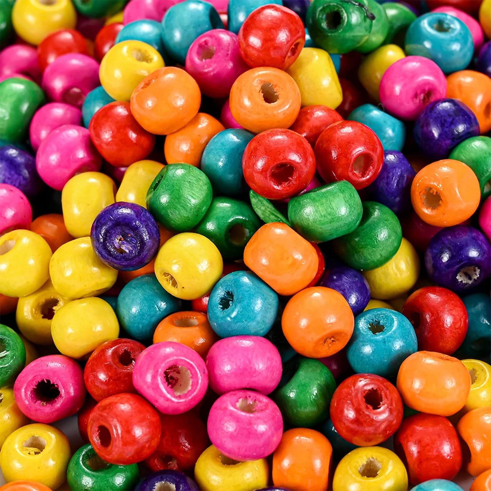 DAHI Lot De 500 Perles En Bois Colorées Vintage 10 Mm - Perles Rondes Naturelles Pour Bijoux Et Bricolage