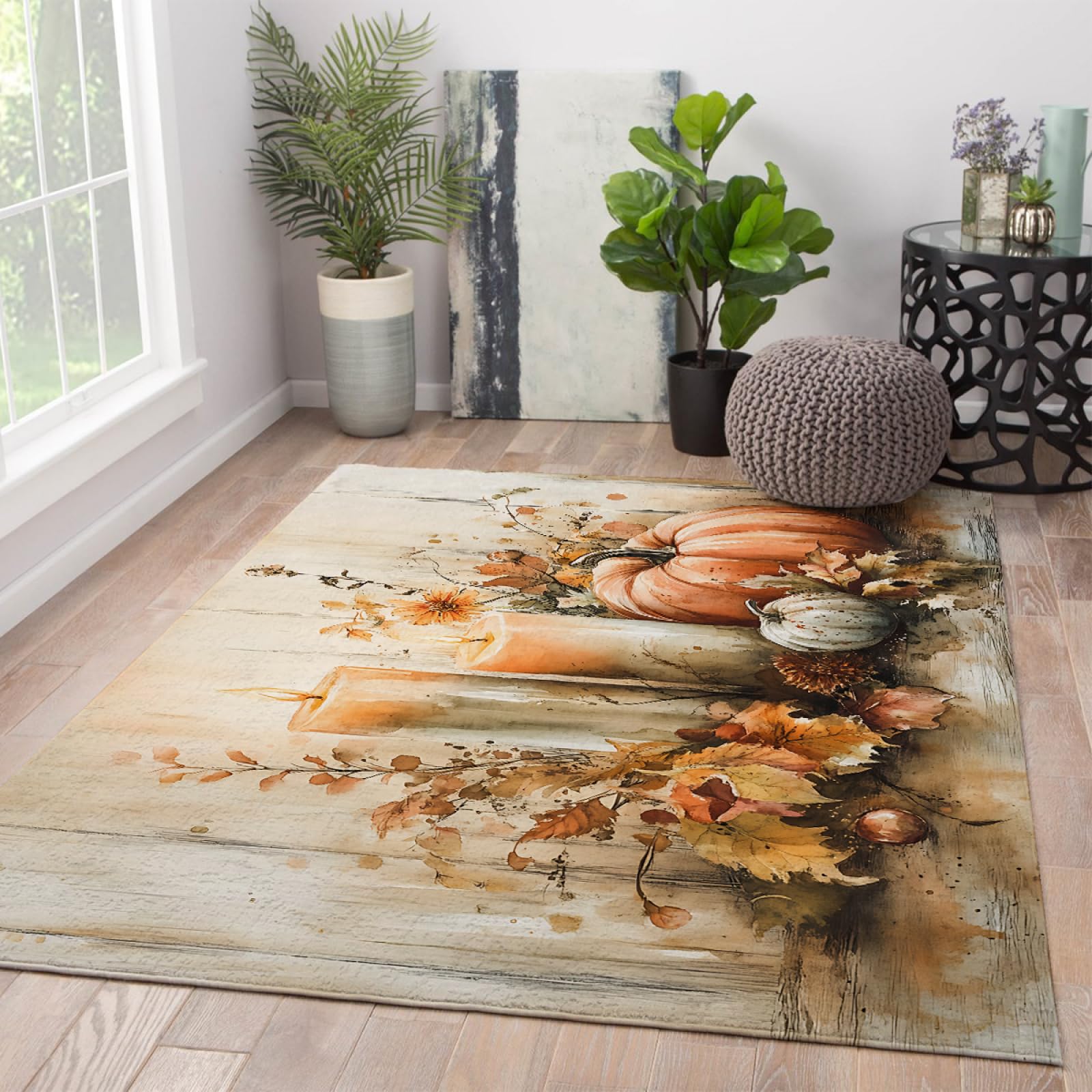 Dywan z motywem dyni i liści klonu, 60 x 120 cm, motyw jesieni, Święto Dziękczynienia, dekoracja domu, biura, nowoczesny, łatwy do czyszczenia, antypoślizgowy dywan do domu wiejskiego