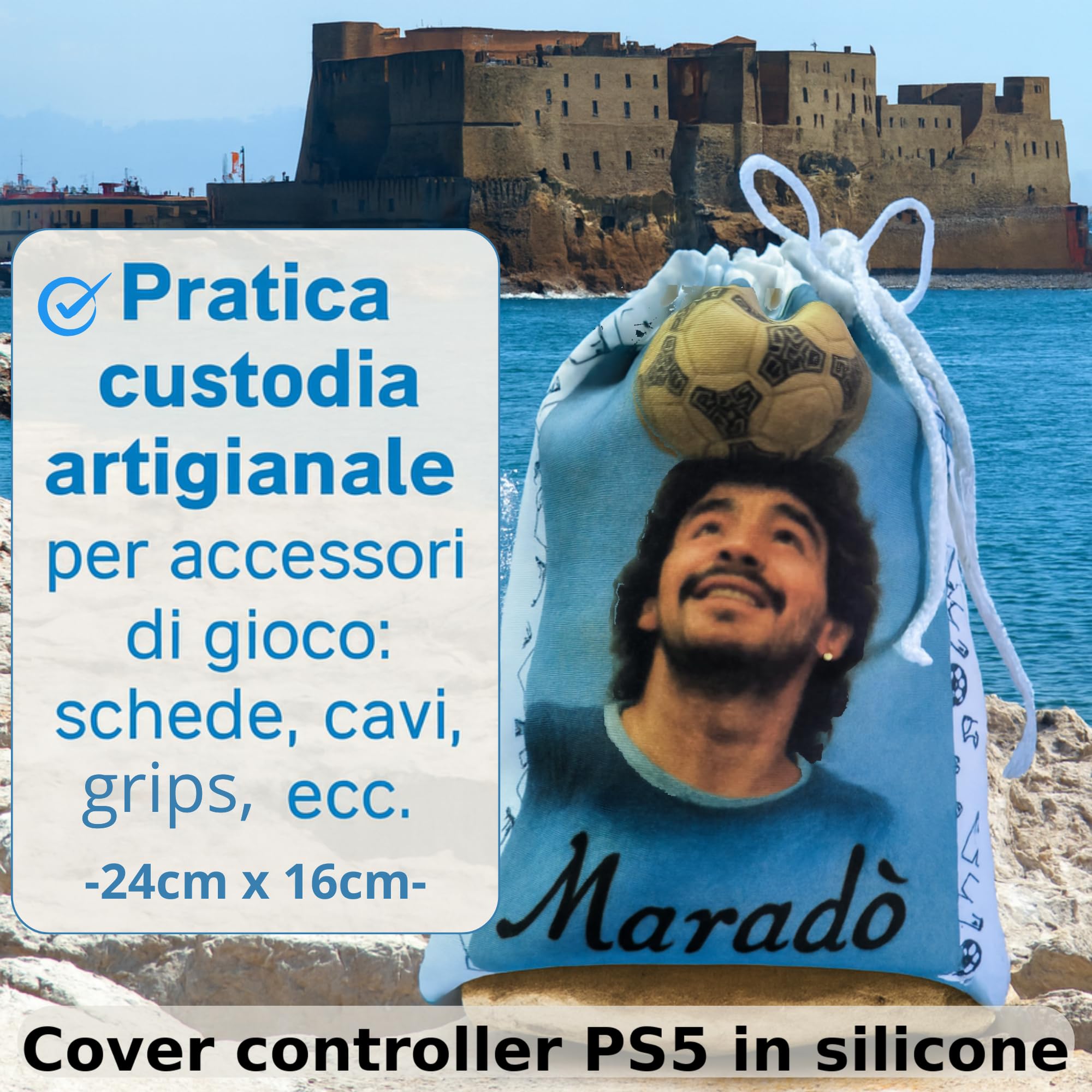Kit Cover PS5 Celeste – Guscio in Silicone + Grips Antiscivolo (Thumb Grips) + Touchpad Sticker – Custodia Skin Anti Slip – Compatibile con Controller DualSense – Per veri tifosi