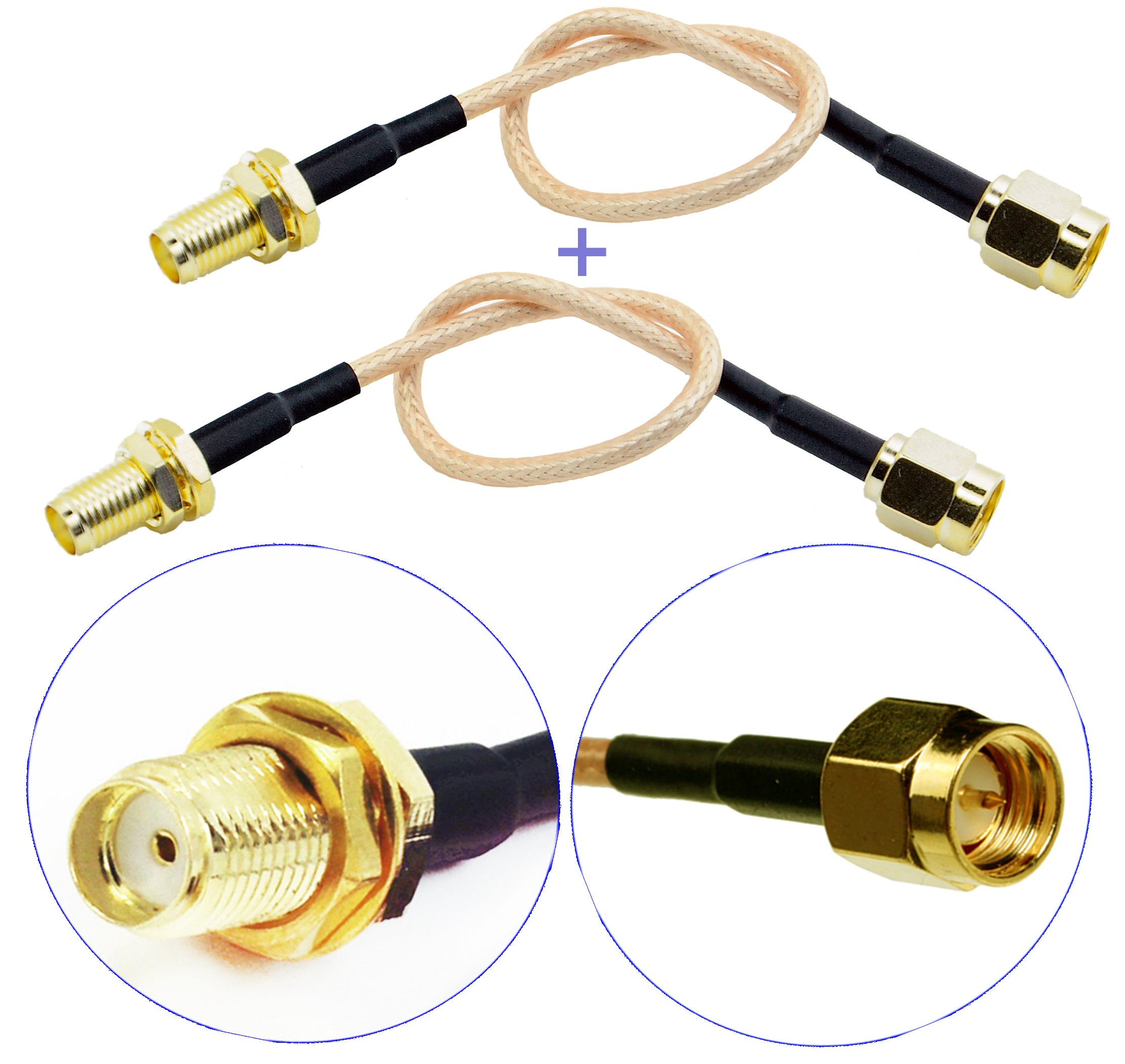 GP Electric Pack of 2 RF RG316 SMA Male to SMA Female Nut Bulkhead Crimp Antenna Low Loss Coaxial Cable (6 inches (15 cm))