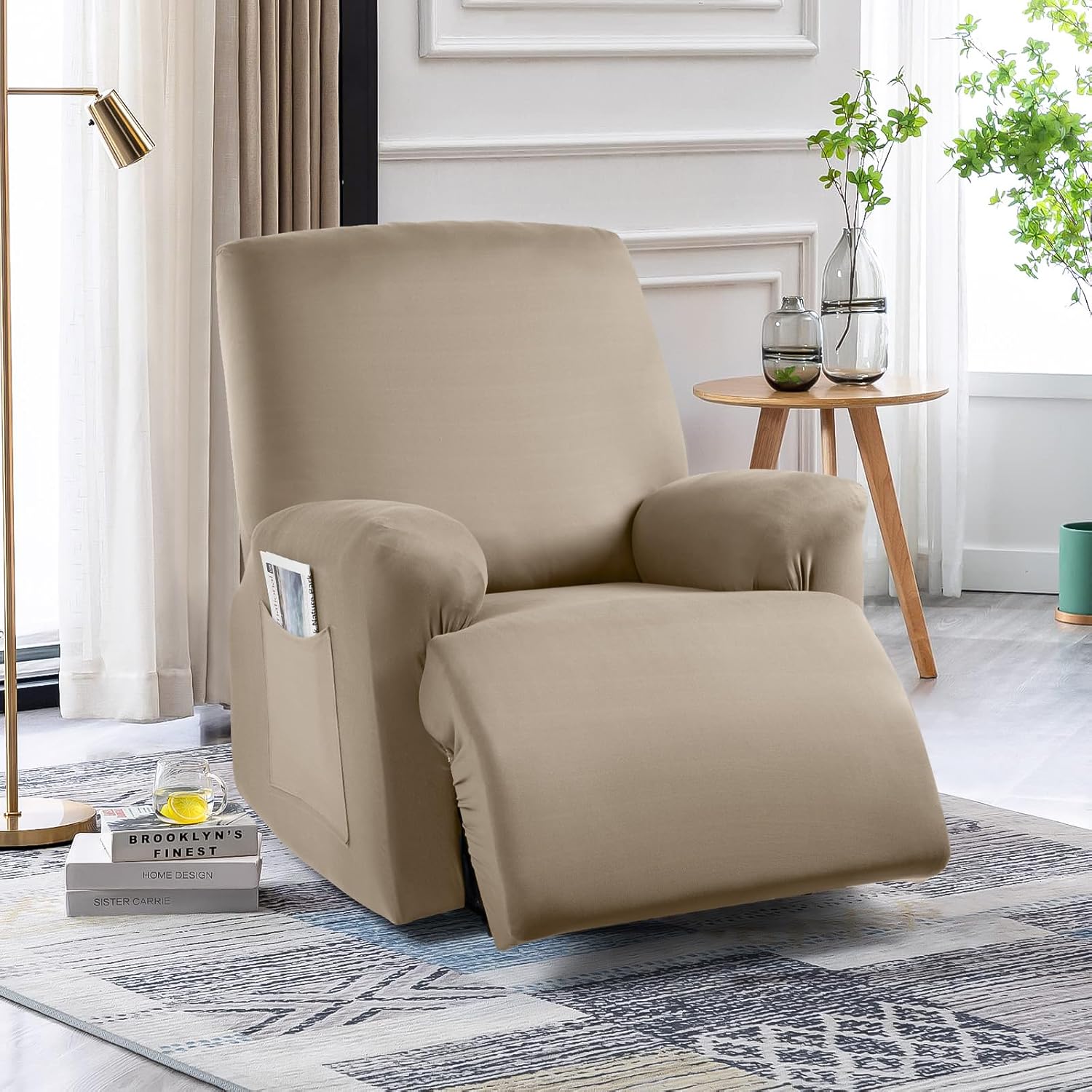TAOCOCO Recliner Chair Covers Stretch Polyester Fabric 3-Piece for Large Recliners, Soft, Breathable and Skin-Friendly Furniture Protector - Fits Most Recliner Sizes (Taupe)