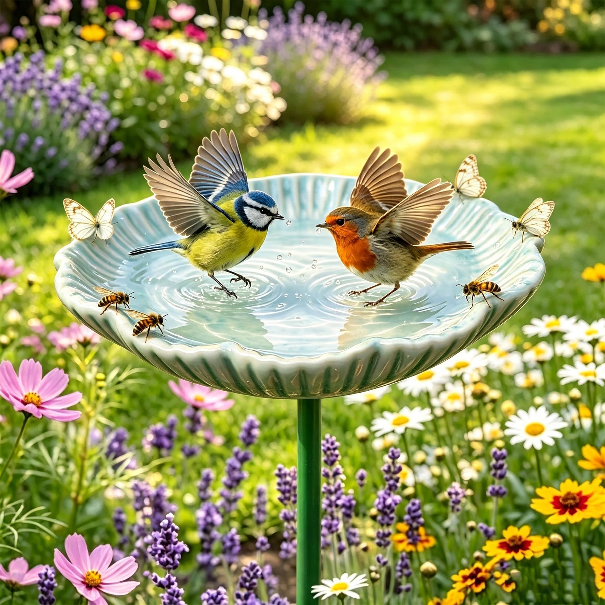 2026 New Handmade Ceramic Flower Bee Watering Station Garden Stake (I)