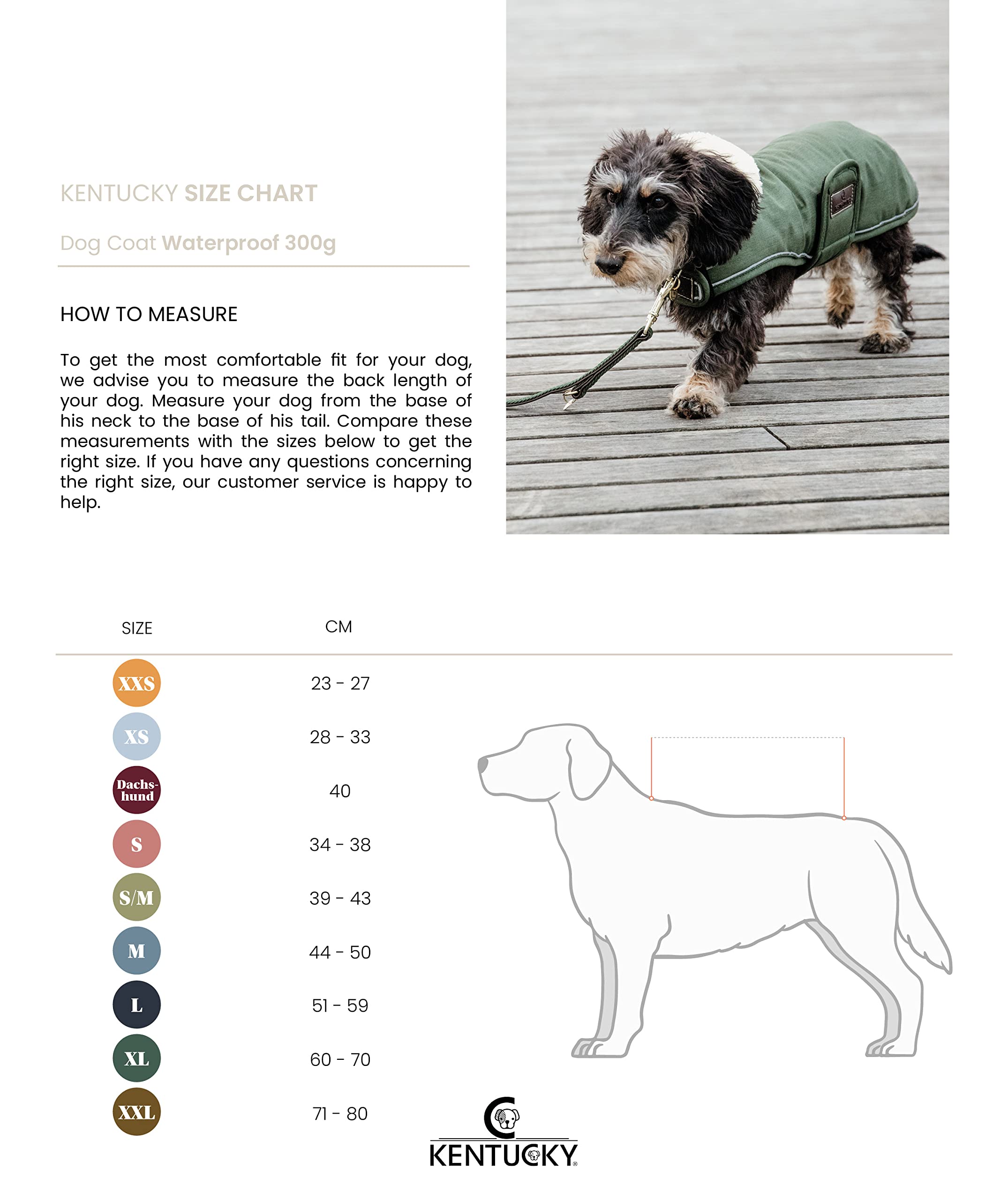 Kentucky - Abrigo para perros impermeable verde oliva salchicha 40 cm