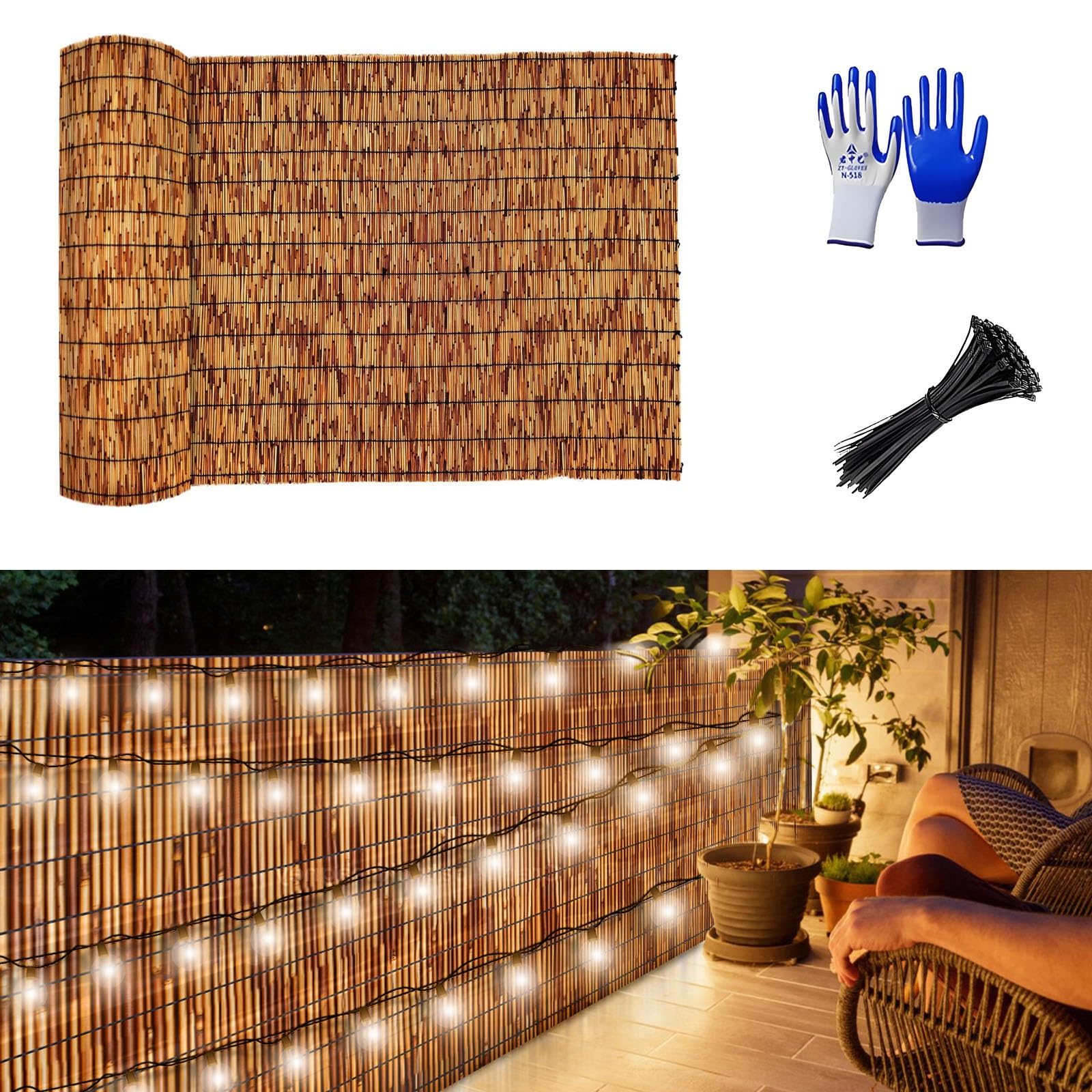 Arella in Canniccio Cannette in Bamboo Pelato Bambù Naturale, Recinzione di Canne per Giardini Balconi, Frangivento Frangivista Spessa, Arelle Canniccio Decorativo Recinzione(Marrone,H0.9 x L2m)
