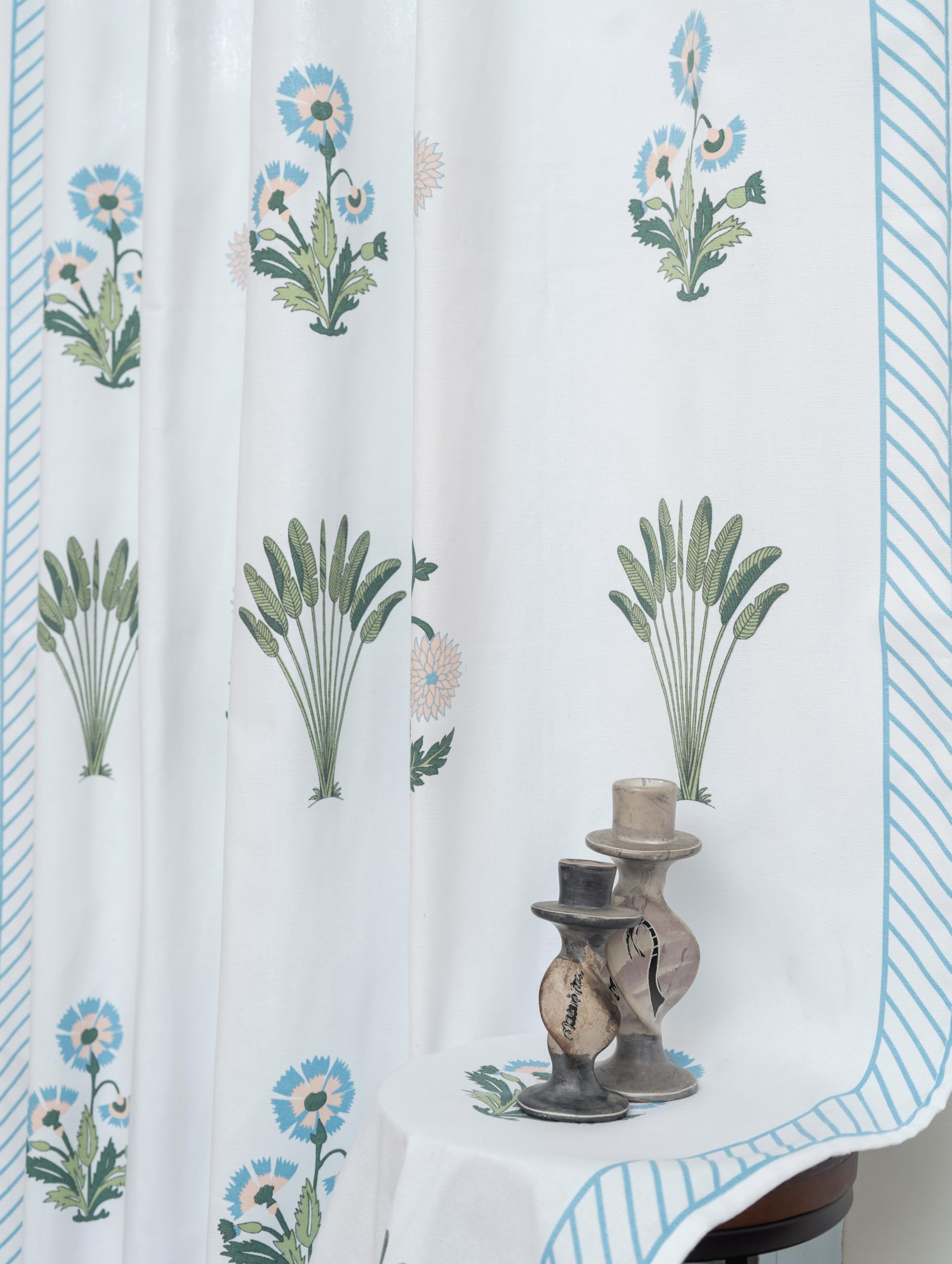 Sponsored Ad - Tranquebar Curtain Co. Cotton Curtains 7 Feet Long Set of 2, 60-65% Room Darkening, Blue Ethnic Curtains Palms Print, Door Curtains 7 Feet Set of 2, BackTabs, Bagh (213 cm) - Set of 2